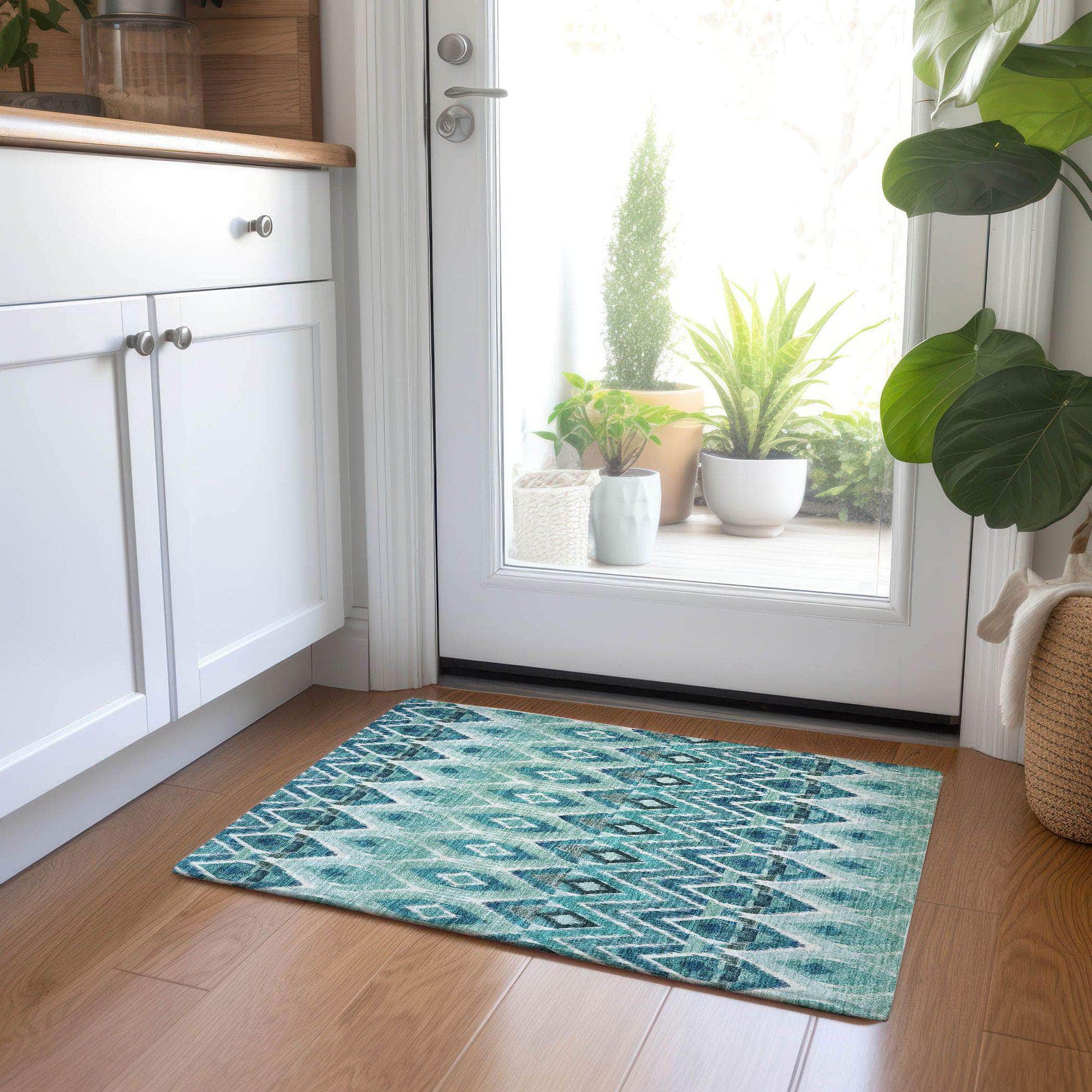 Machine Made ACN617 Teal Rugs