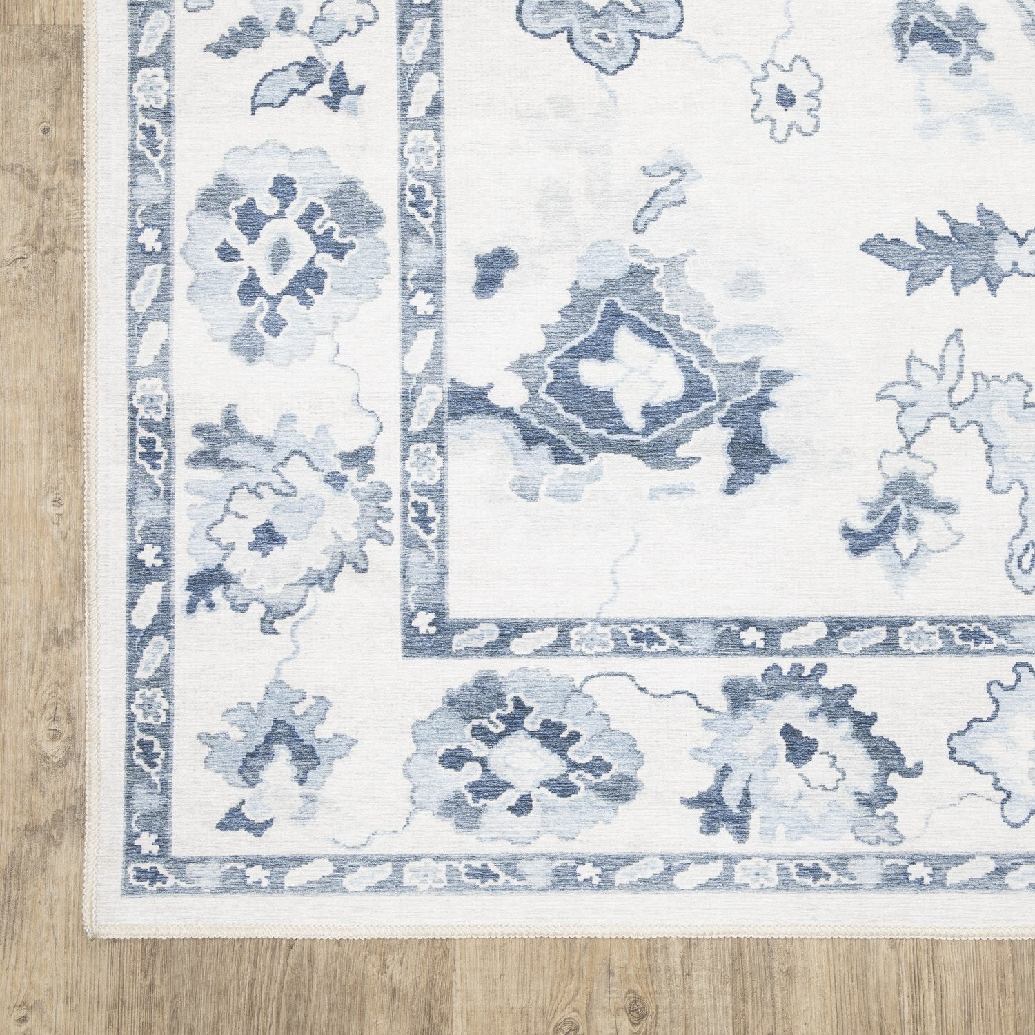 Addison Oushak Floral Ivory Blue Machine Washable Rug - Addison ADD02