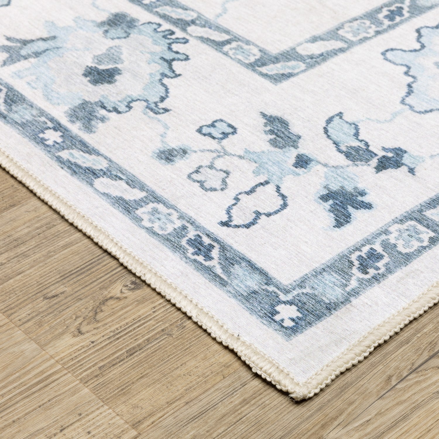 Addison Oushak Floral Ivory Blue Machine Washable Rug - Addison ADD02
