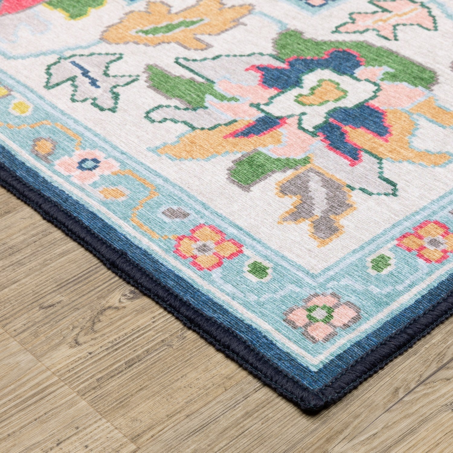 Addison Bold Floral Navy Multi Machine Washable Rug - Addison ADD03