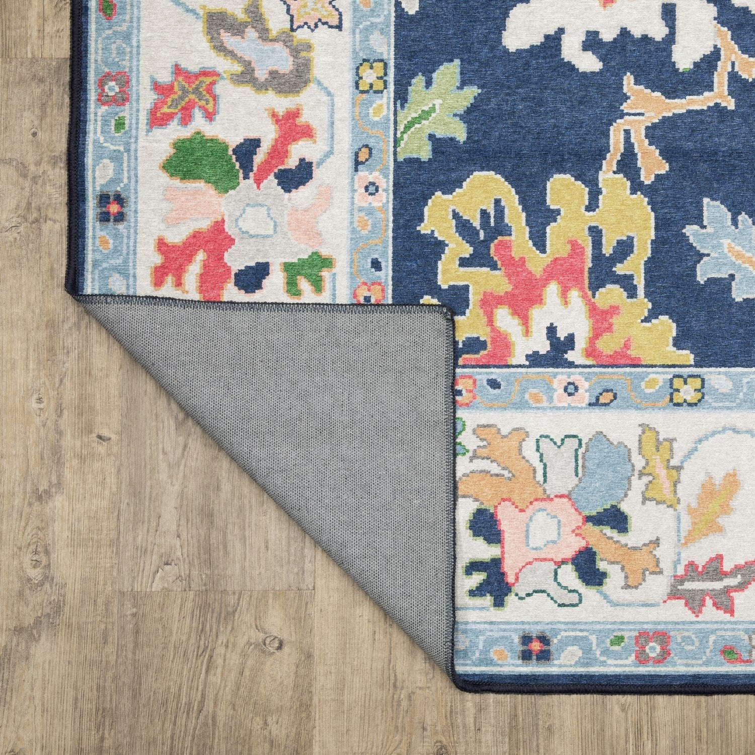 Addison Bold Floral Navy Multi Machine Washable Rug - Addison ADD03