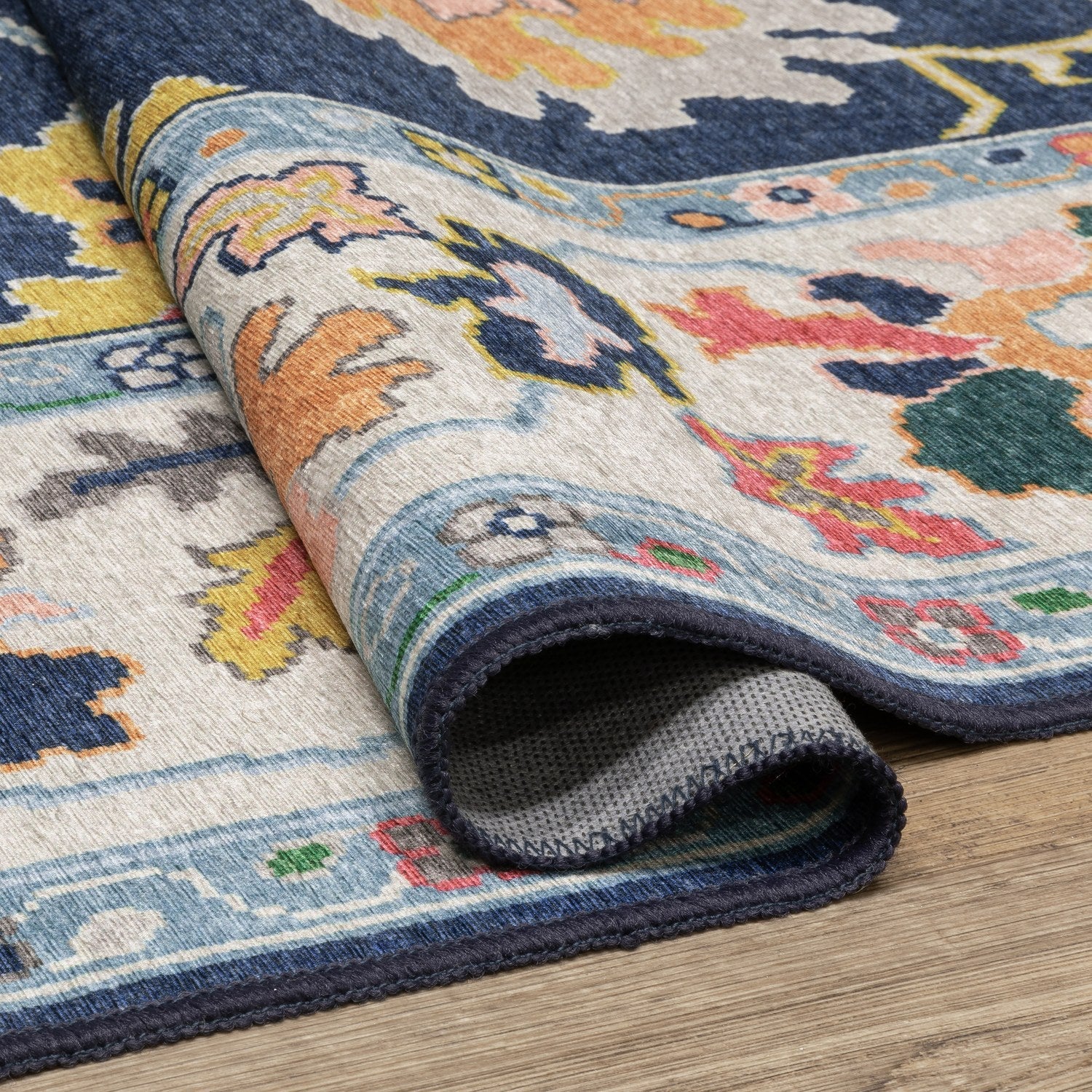 Addison Bold Floral Navy Multi Machine Washable Rug - Addison ADD03