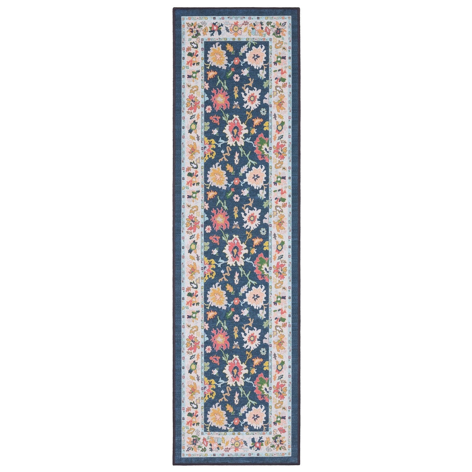 Addison Bold Floral Navy Multi Machine Washable Rug - Addison ADD03 #_shape=Runner