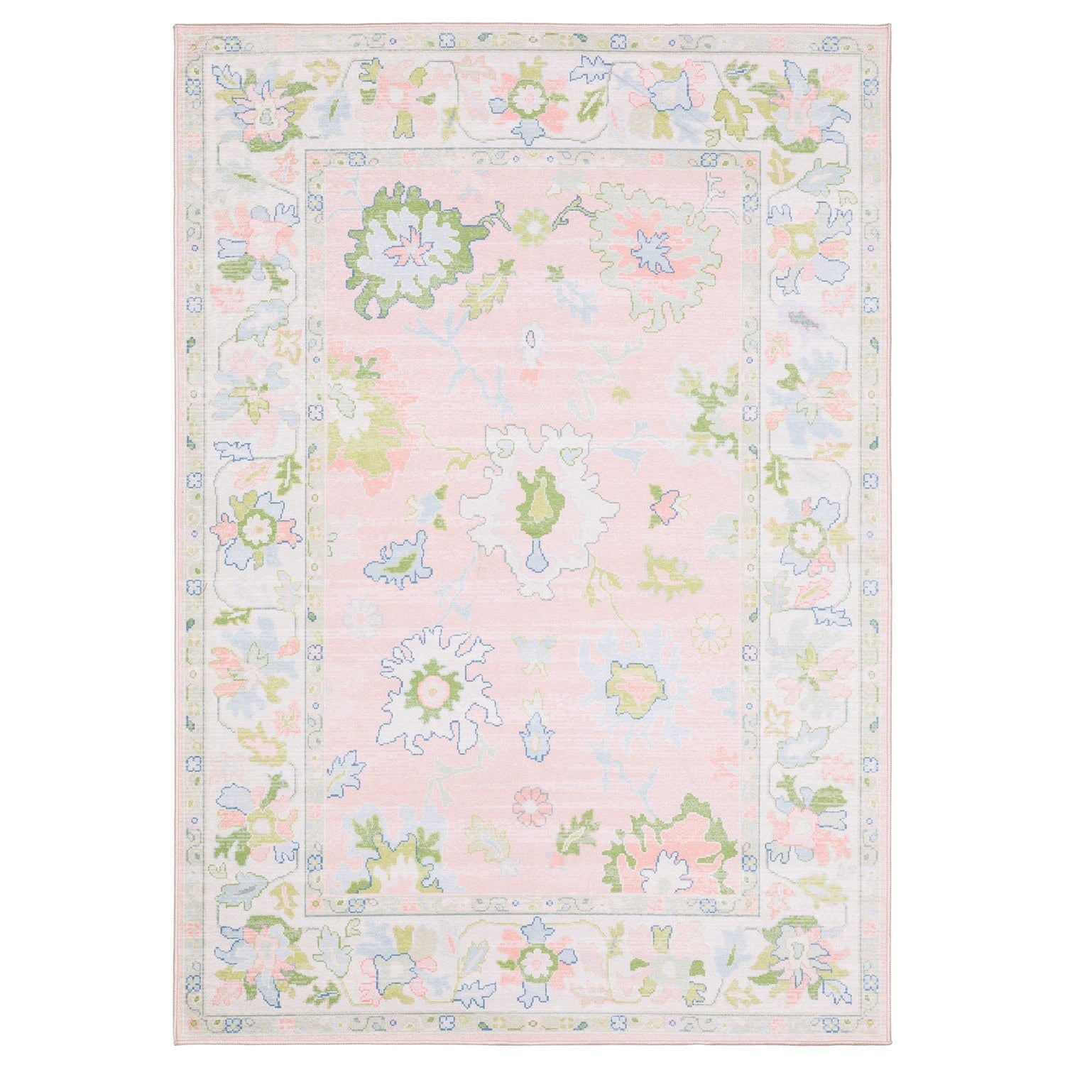 Addison Oushak Floral Blush Green Machine Washable Rug - Addison ADD04 #_shape=Rectangle