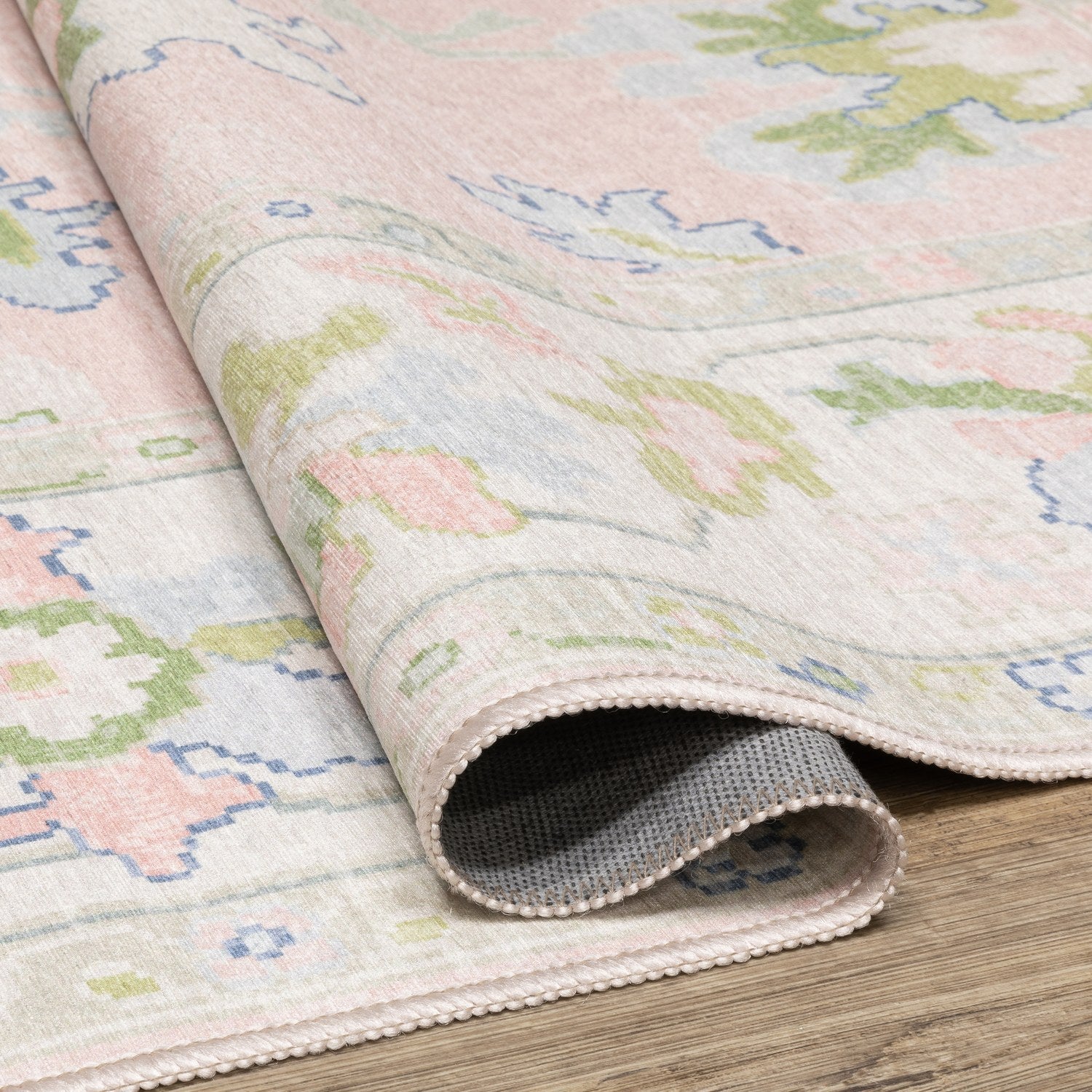 Addison Oushak Floral Blush Green Machine Washable Rug - Addison ADD04