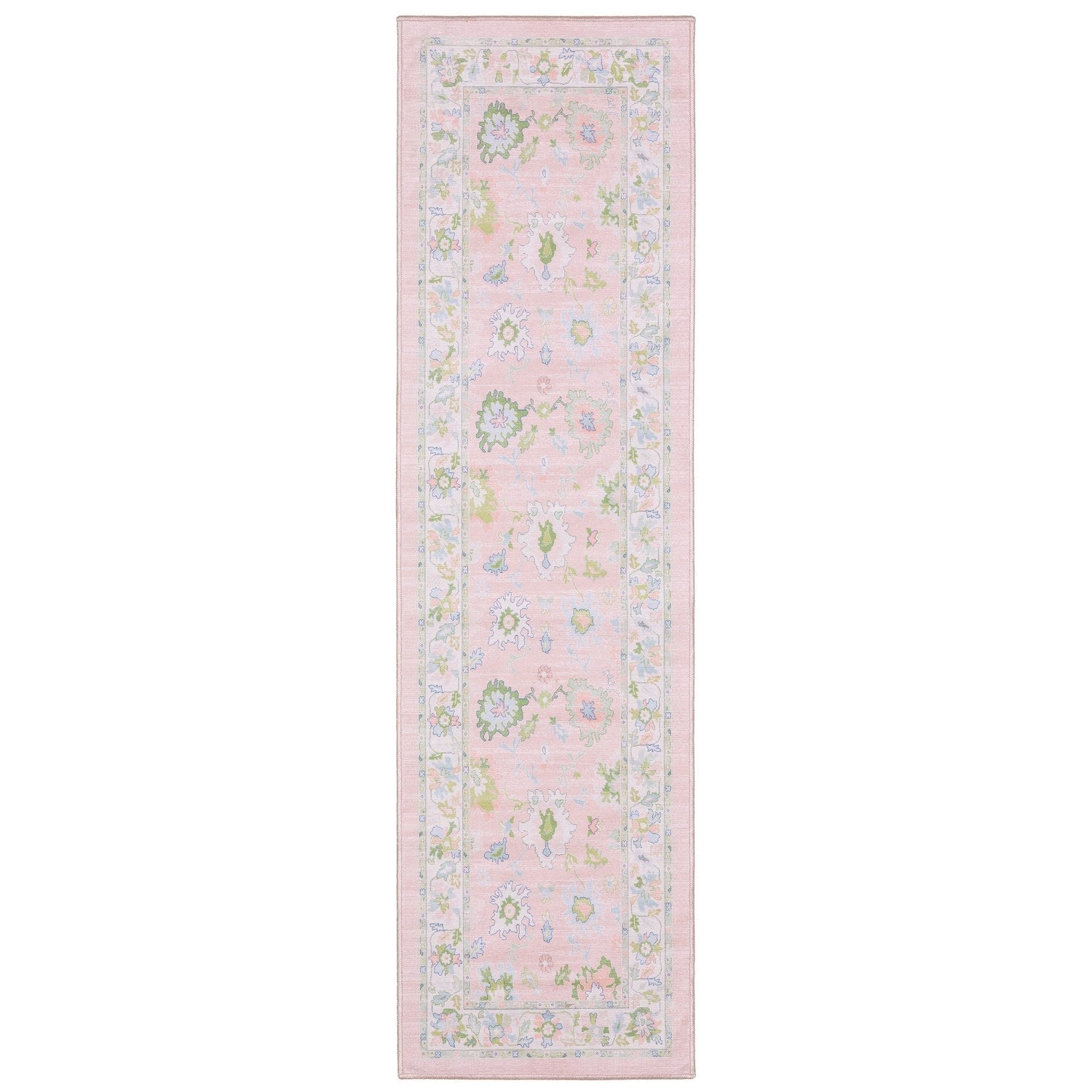 Addison Oushak Floral Blush Green Machine Washable Rug - Addison ADD04 #_shape=Runner