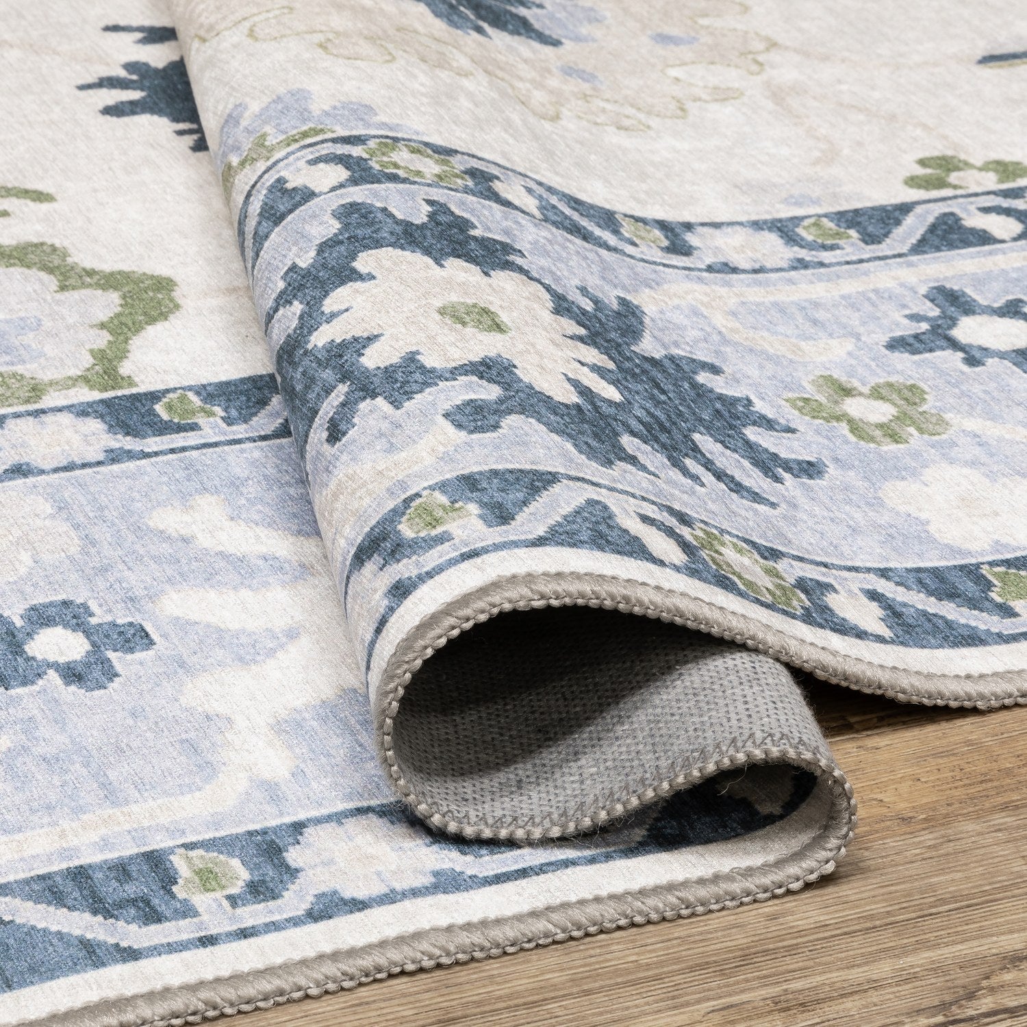 Addison Oushak Floral White Blue Machine Washable Rug - Addison ADD05