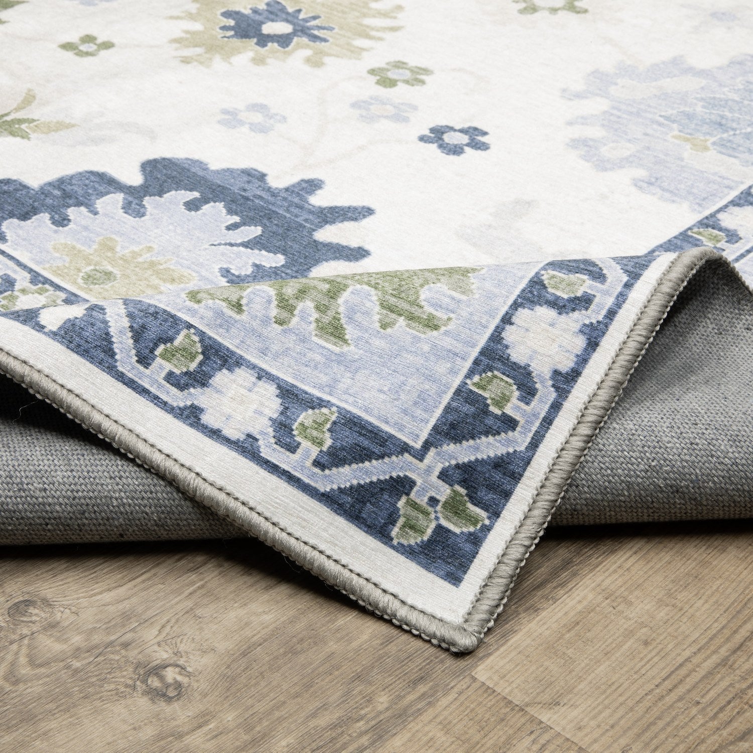 Addison Oushak Floral White Blue Machine Washable Rug - Addison ADD05