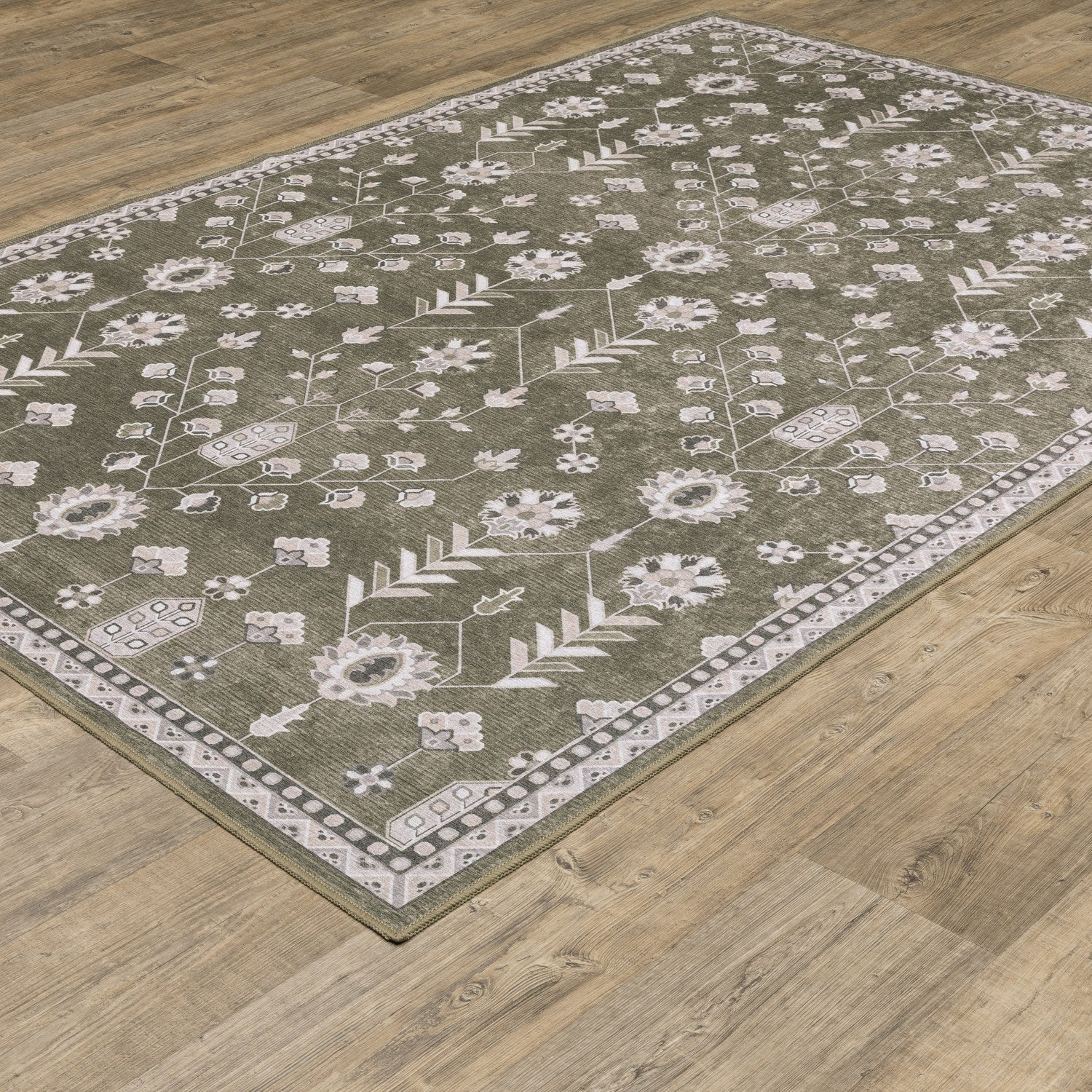 Addison Vine Oushak Olive Ivory Machine Washable Rug - Addison ADD07