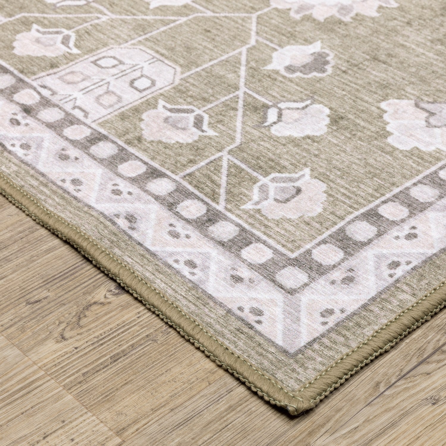 Addison Vine Oushak Olive Ivory Machine Washable Rug - Addison ADD07