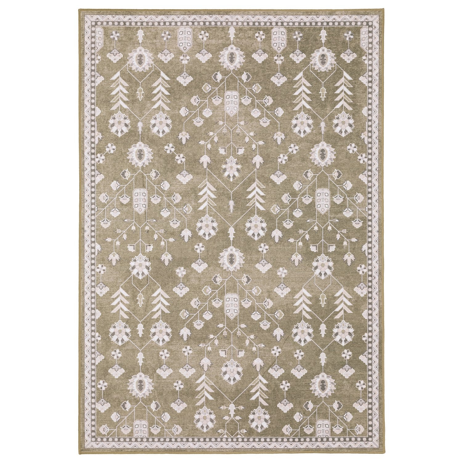 Addison Vine Oushak Olive Ivory Machine Washable Rug - Addison ADD07 #_shape=Rectangle
