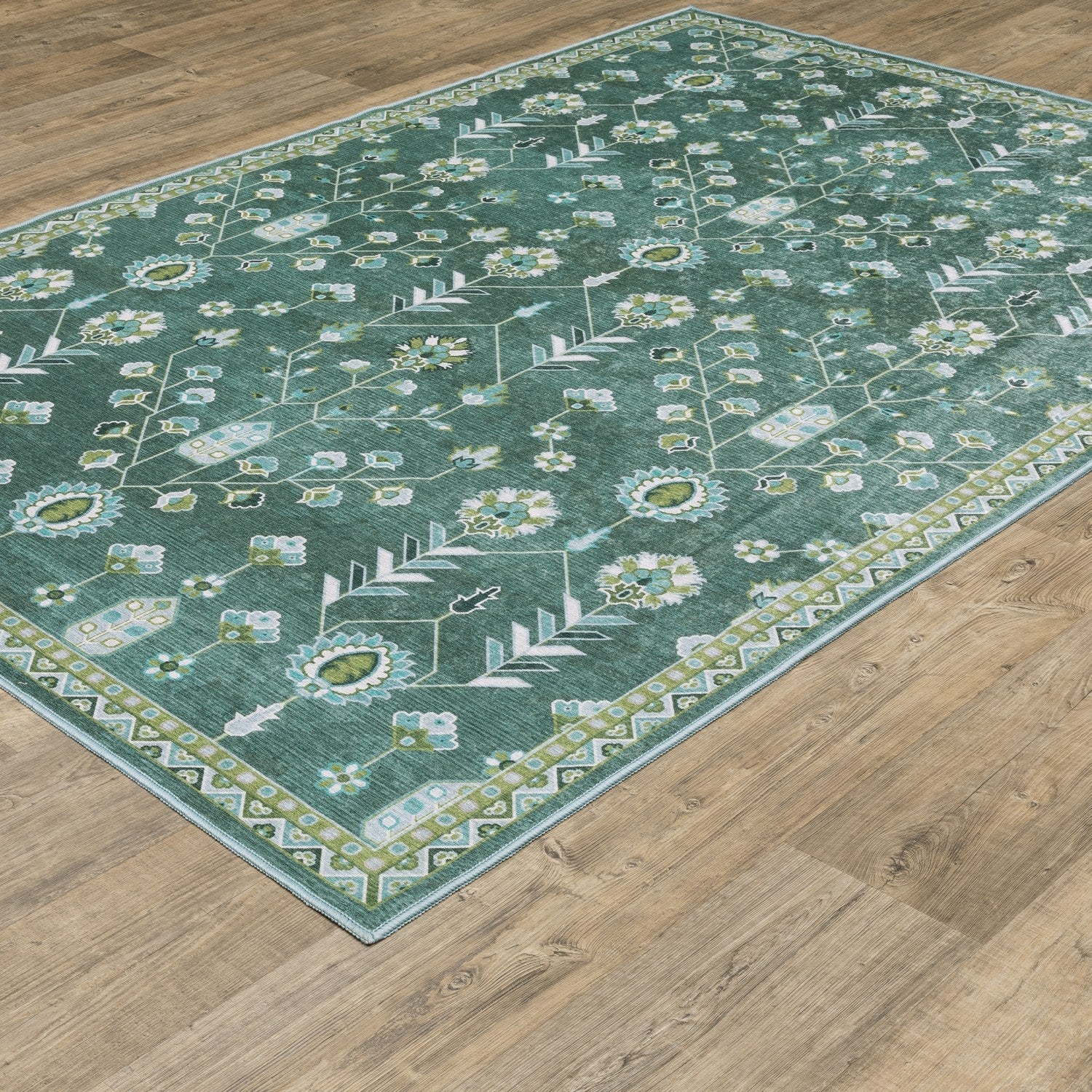 Addison Vine Oushak Teal Green Machine Washable Rug - Addison ADD08