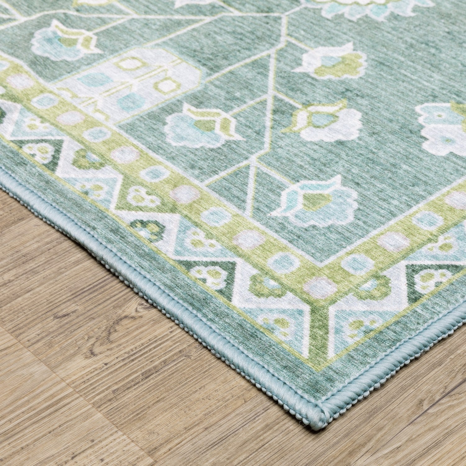 Addison Vine Oushak Teal Green Machine Washable Rug - Addison ADD08