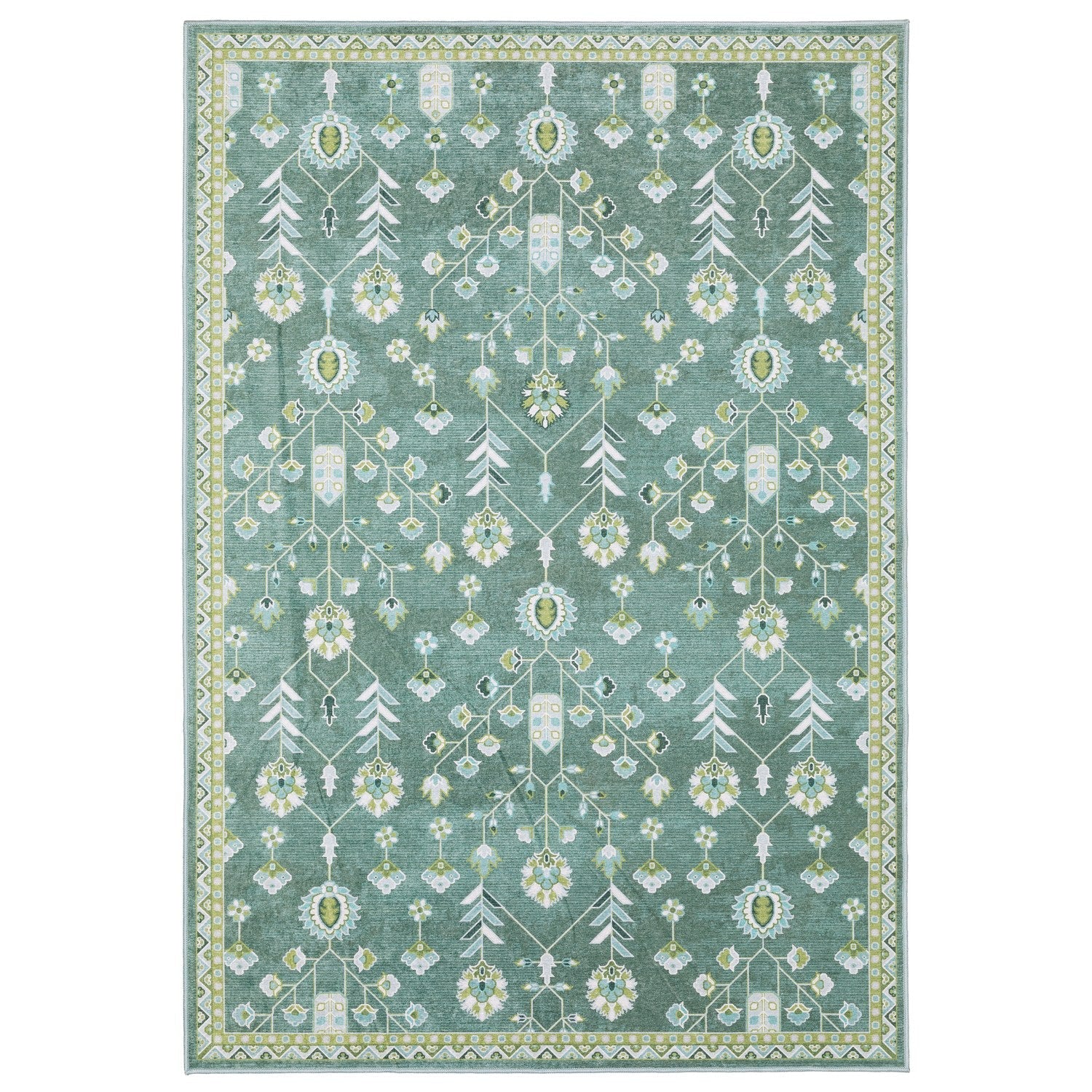 Addison Vine Oushak Teal Green Machine Washable Rug - Addison ADD08 #_shape=Rectangle