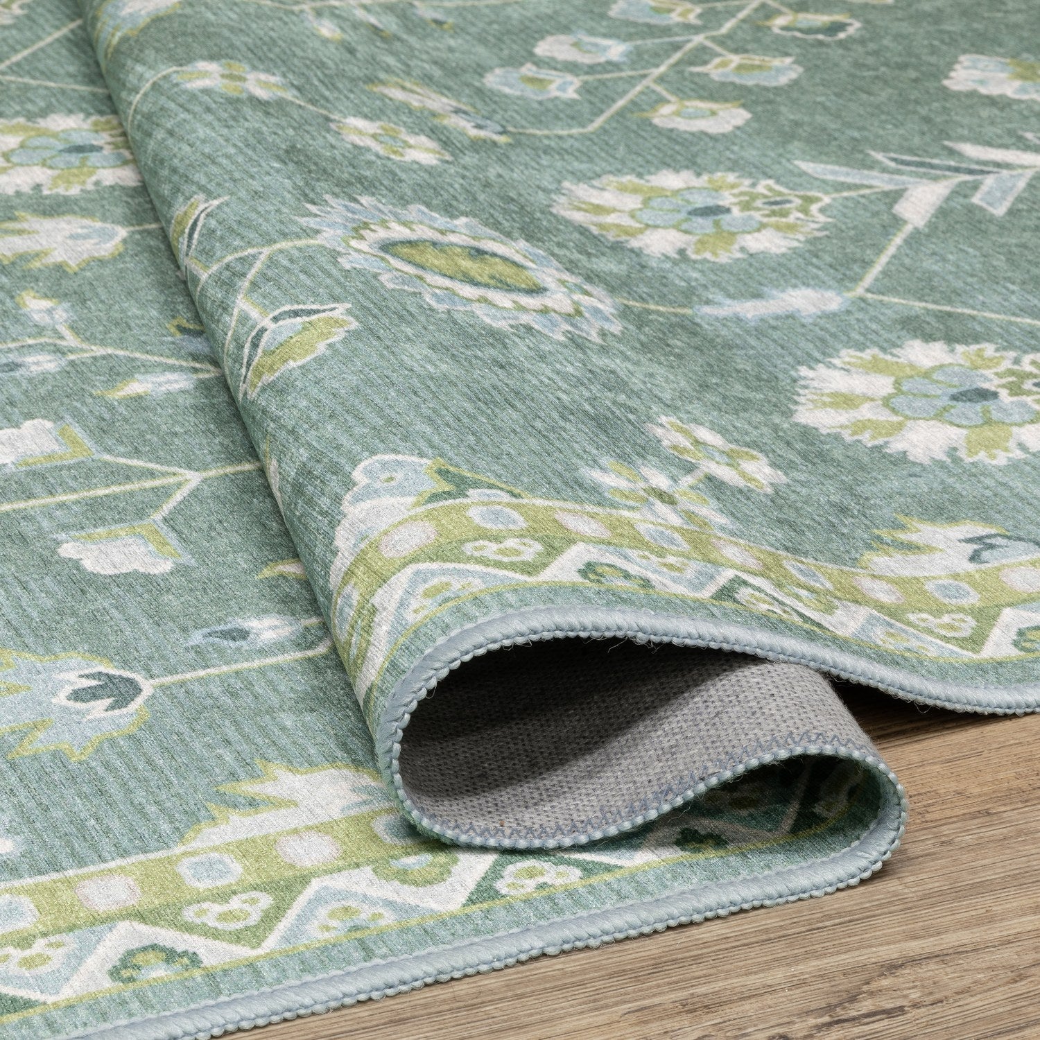 Addison Vine Oushak Teal Green Machine Washable Rug - Addison ADD08