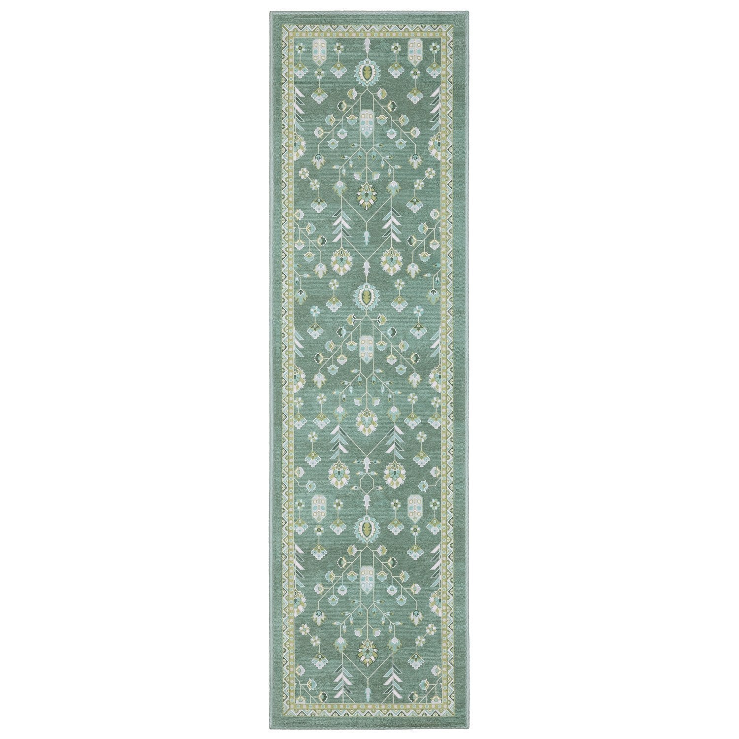 Addison Vine Oushak Teal Green Machine Washable Rug - Addison ADD08 #_shape=Runner