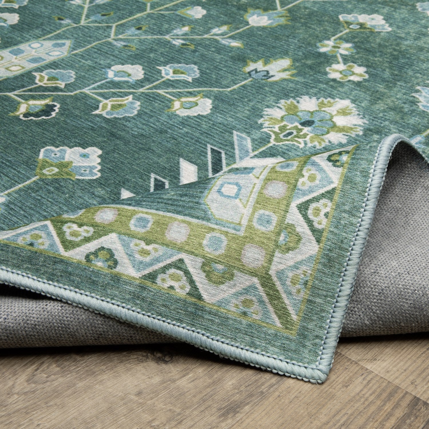 Addison Vine Oushak Teal Green Machine Washable Rug - Addison ADD08