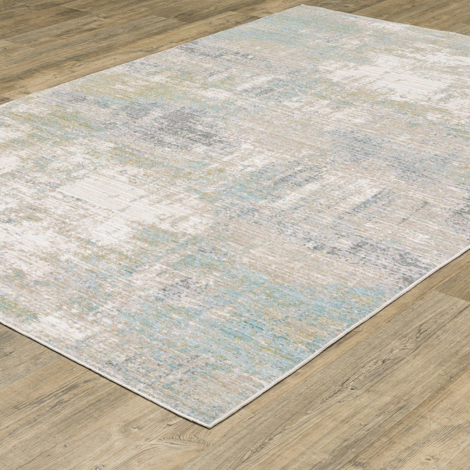 Cavett Mist Abstract Ivory Teal Washed Vintage Rug - Cavett CAV01