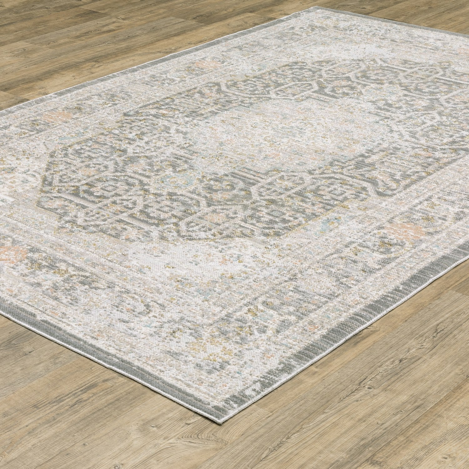 Cavett Faded Medallion Grey Washed Vintage Rug - Cavett CAV02