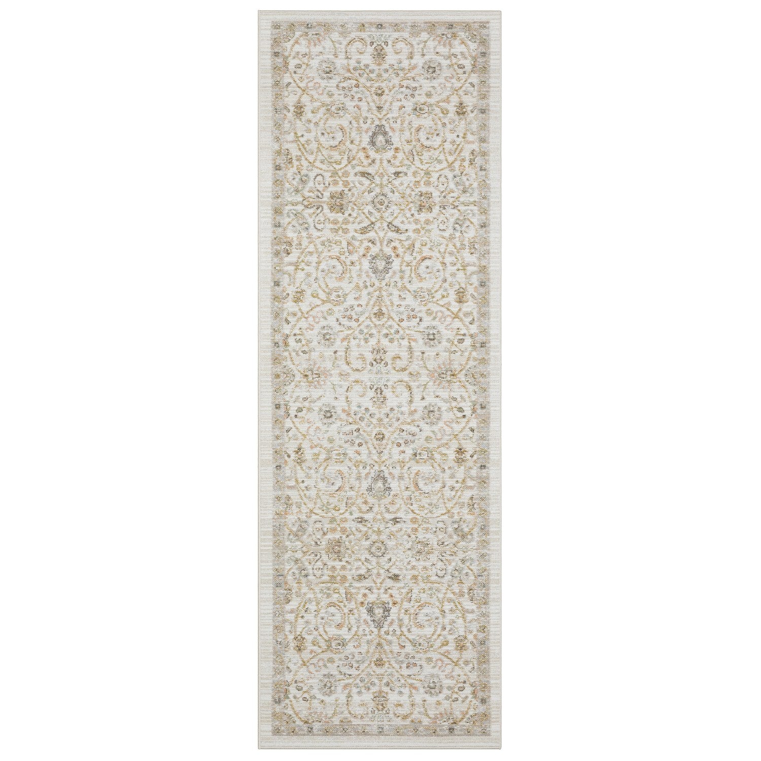 Cavett Floral Damask Ivory Gold Washed Vintage Rug - Cavett CAV05 #_shape=Runner