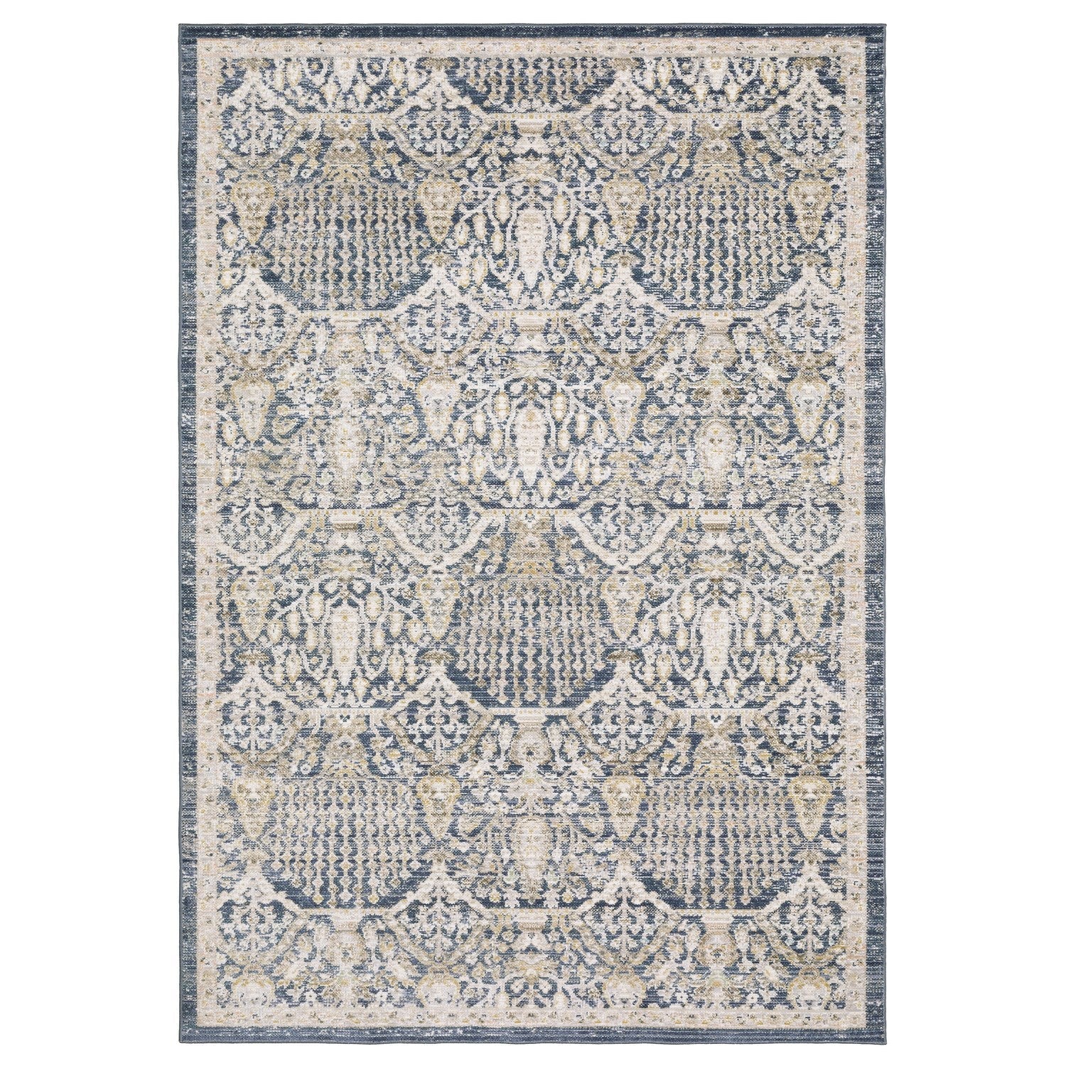 Cavett Damask Navy Gold Washed Vintage Rug - Cavett CAV06 #_shape=Rectangle