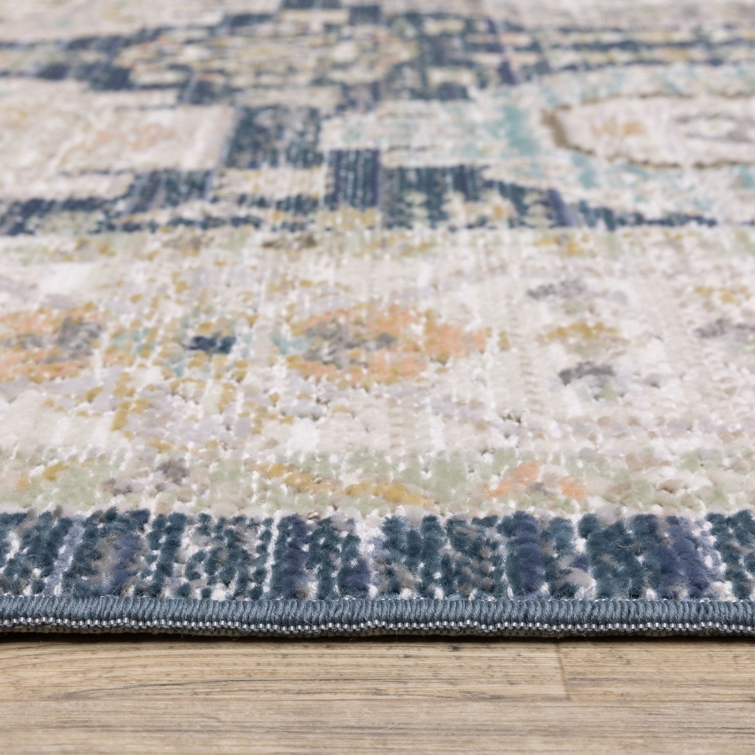 Cavett Panel Medallion Navy Ivory Washed Vintage Rug - Cavett CAV07