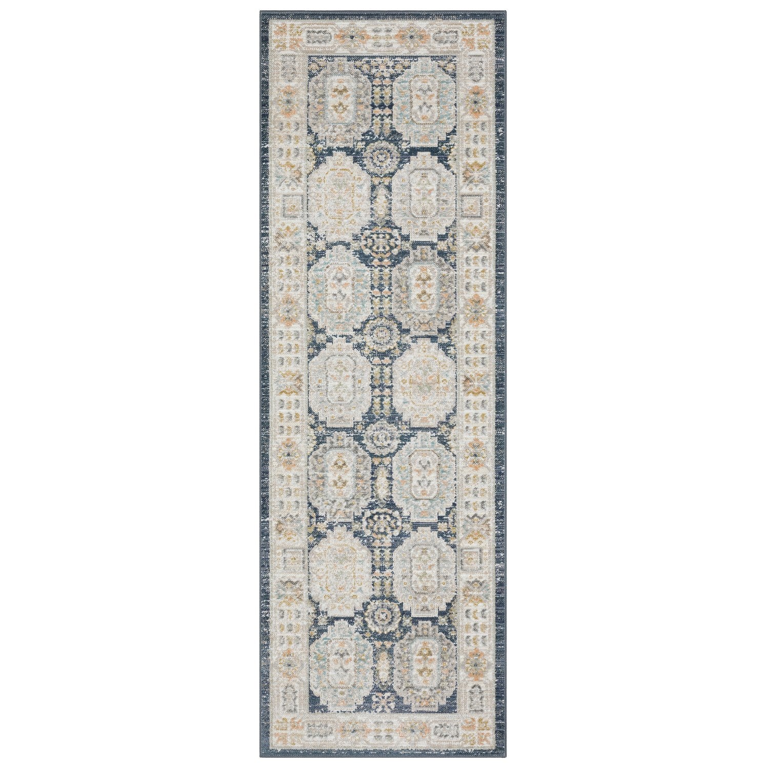 Cavett Panel Medallion Navy Ivory Washed Vintage Rug - Cavett CAV07 #_shape=Runner