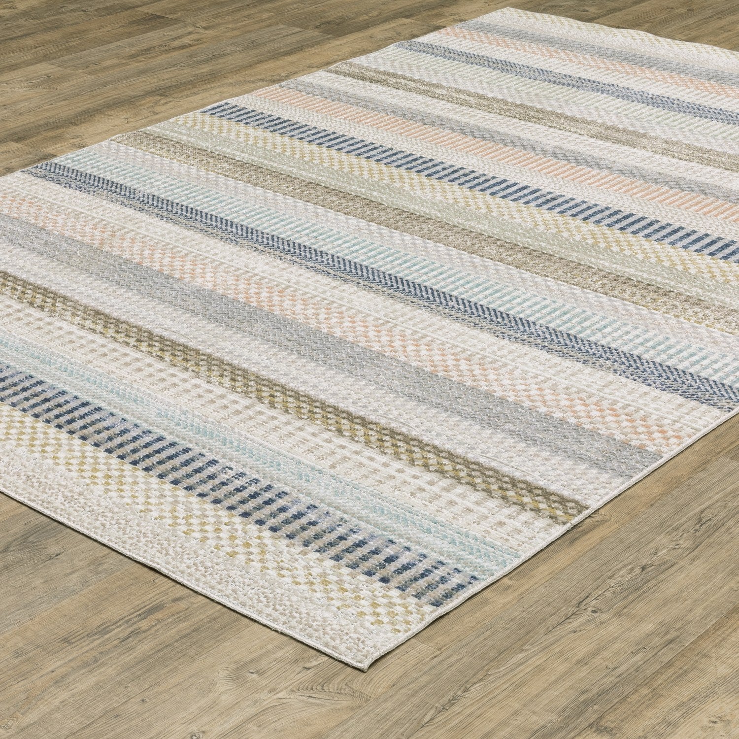 Cavett Kilim Stripe Ivory Multi Washed Vintage Rug - Cavett CAV08