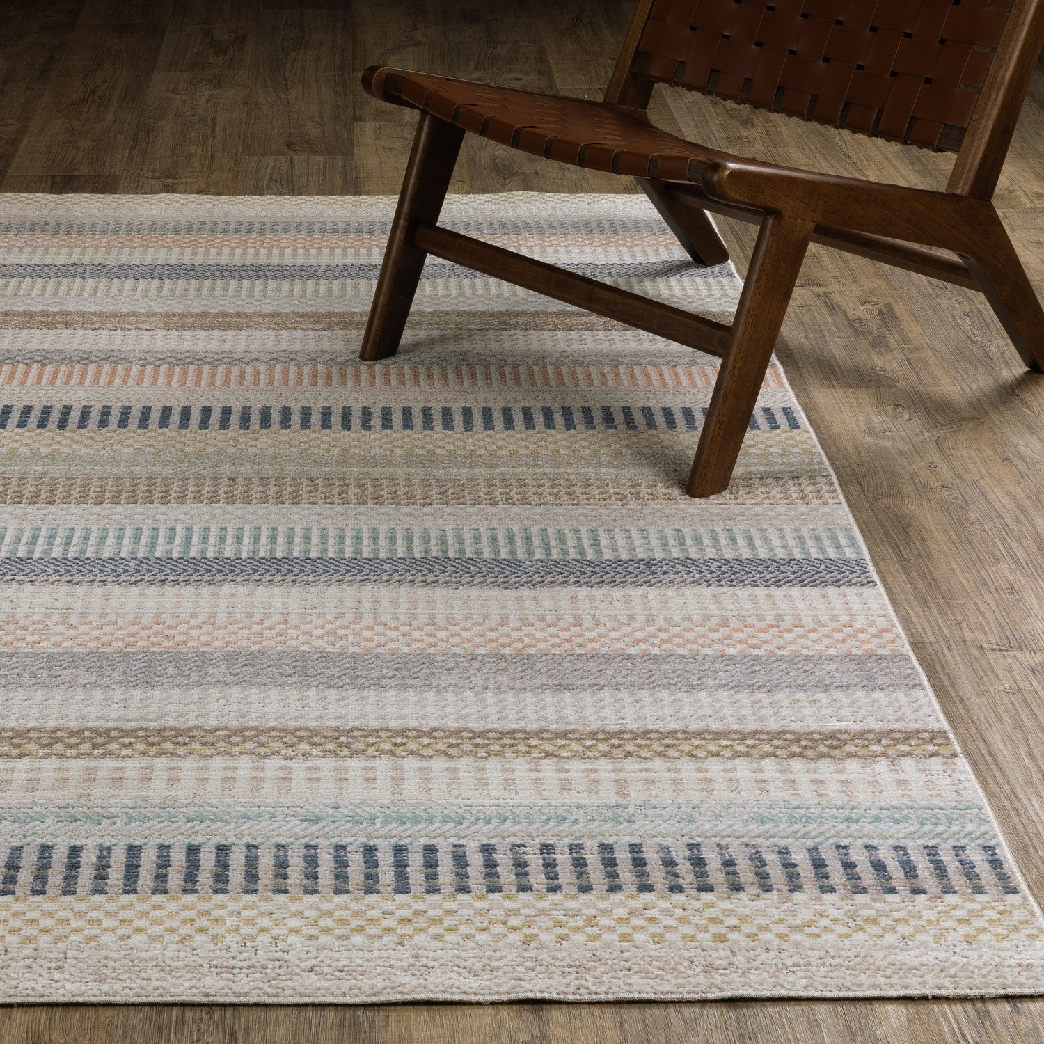Cavett Kilim Stripe Ivory Multi Washed Vintage Rug - Cavett CAV08
