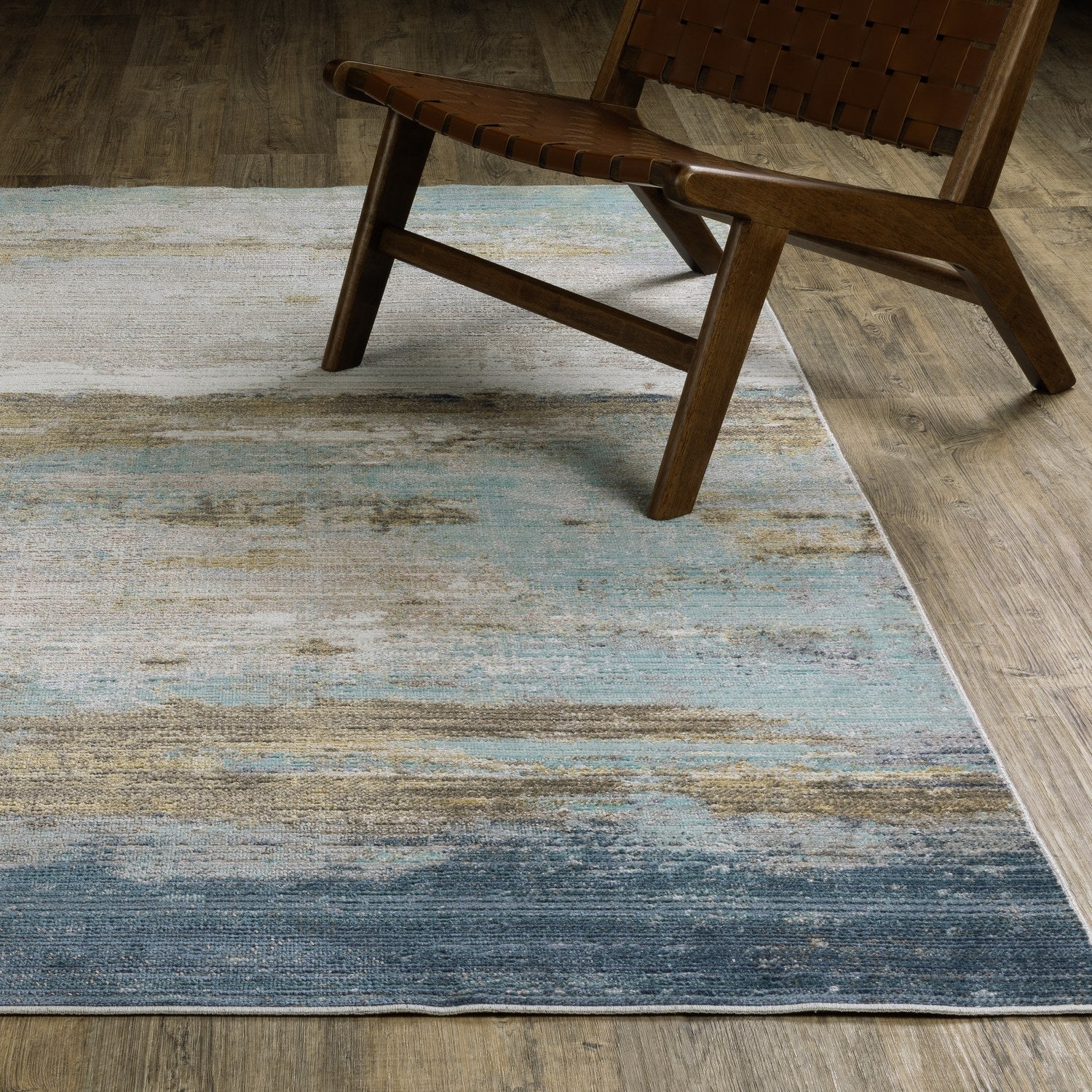 Cavett Horizon Abstract Blue Beige Washed Vintage Rug - Cavett CAV09