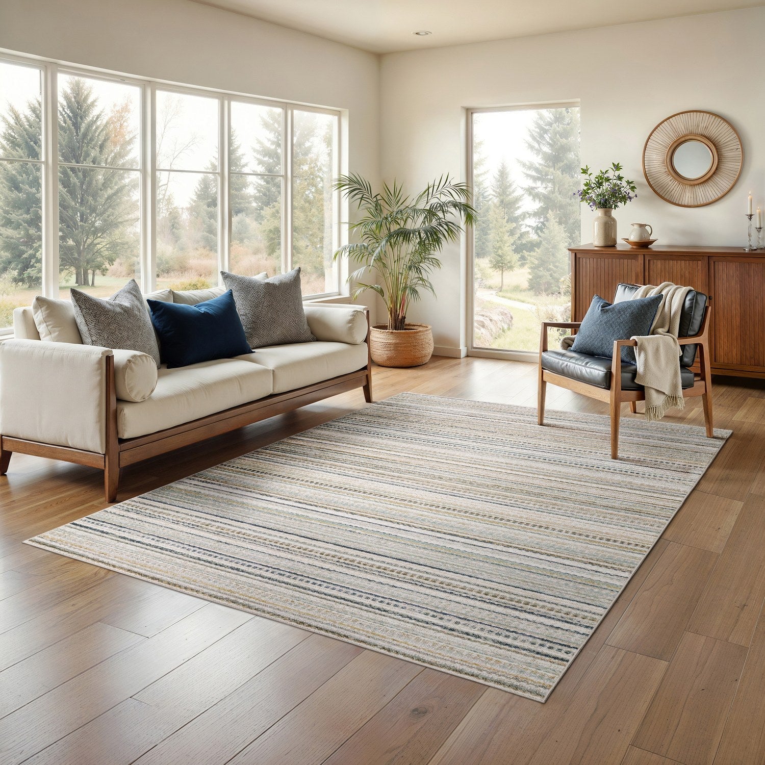 Cavett Pinstripe Beige Multi Washed Vintage Rug - Cavett CAV10