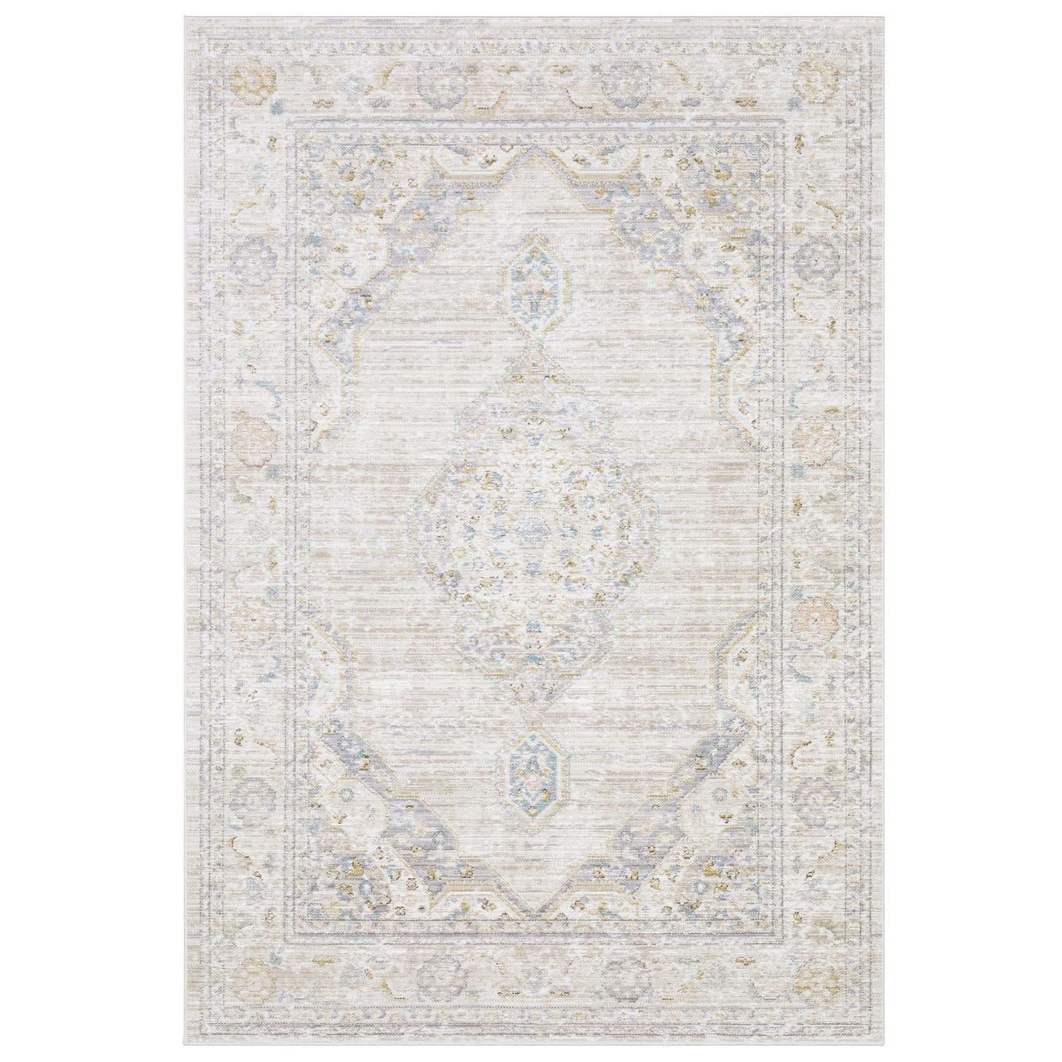 Cavett Faded Medallion Beige Blue Washed Vintage Rug - Cavett CAV11 #_shape=Rectangle #_shape=Runner