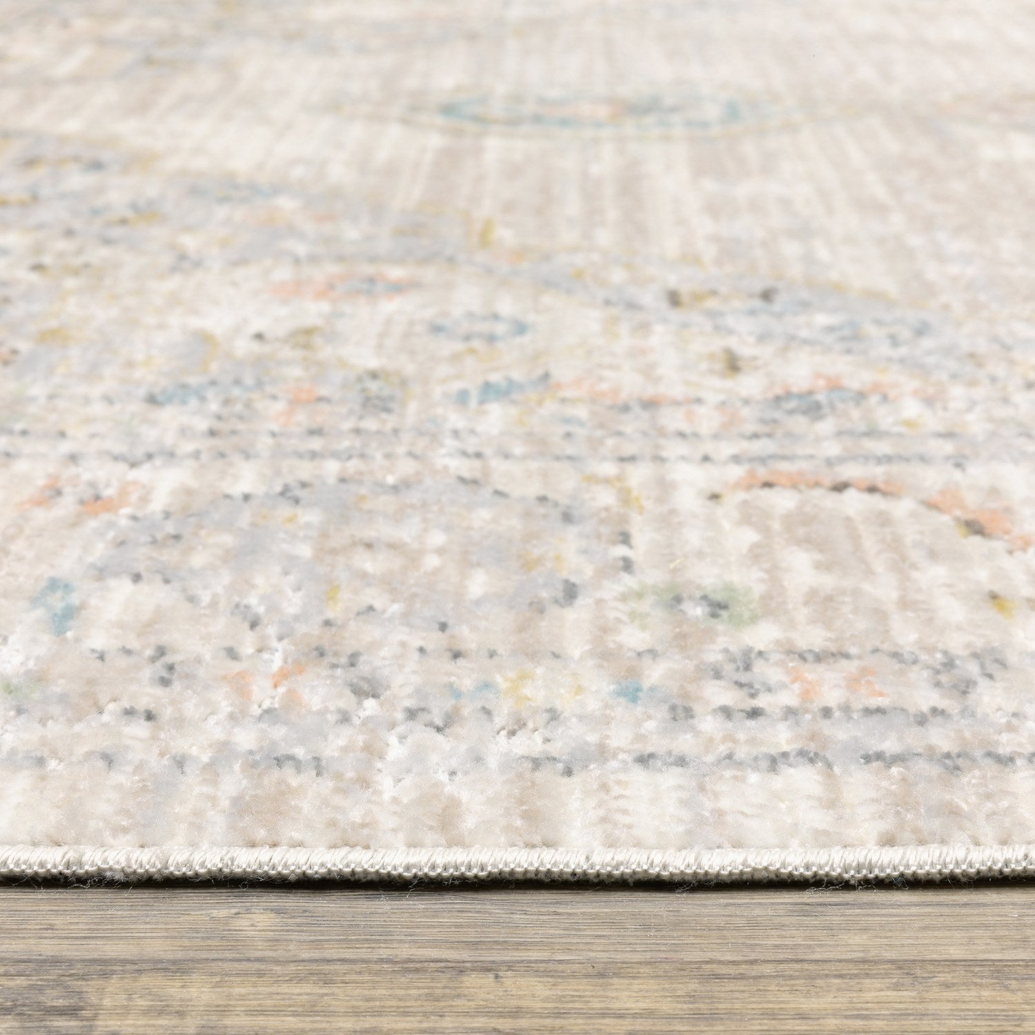 Cavett Faded Medallion Beige Blue Washed Vintage Rug - Cavett CAV11