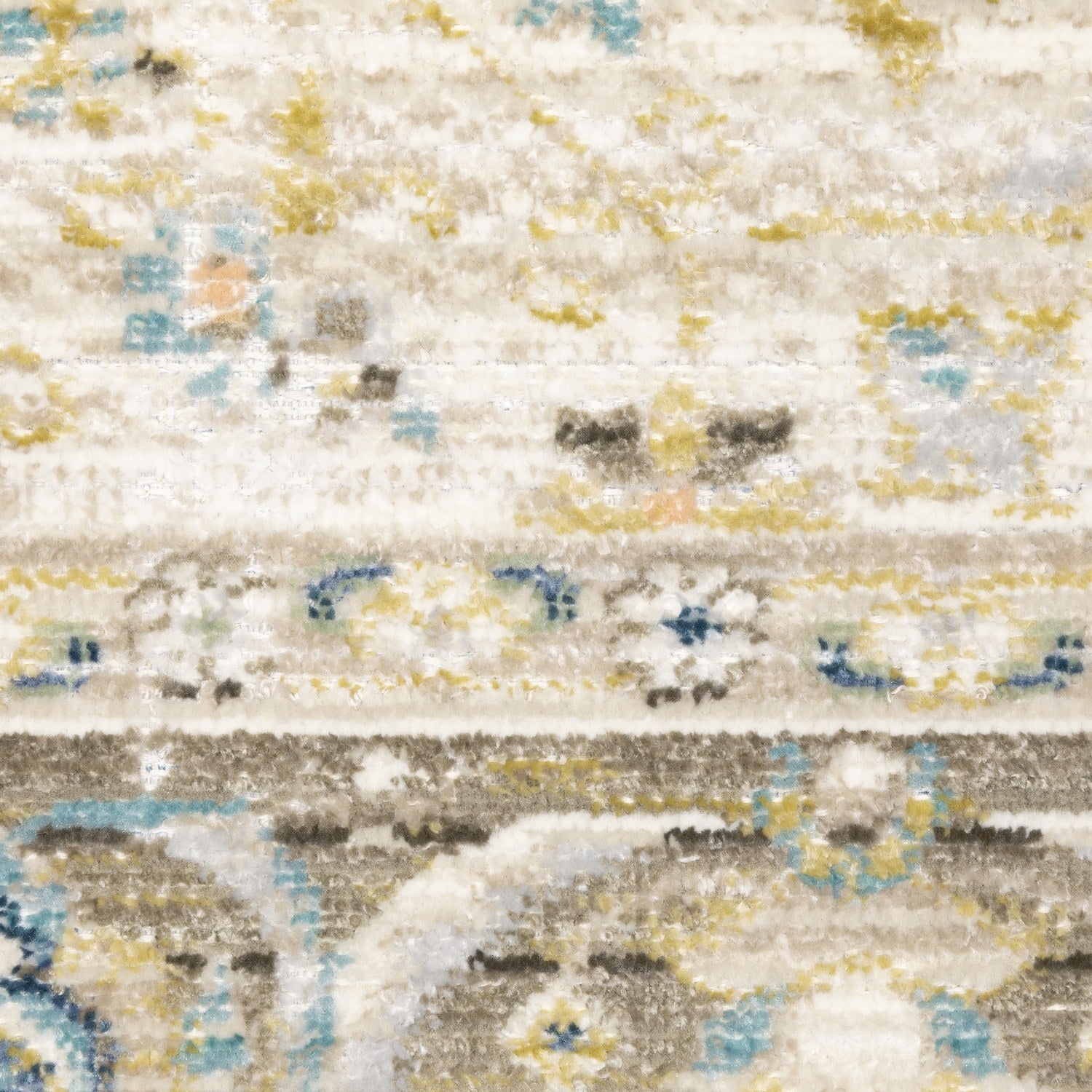 Cavett Bordered Medallion Brown Blue Washed Vintage Rug - Cavett CAV12
