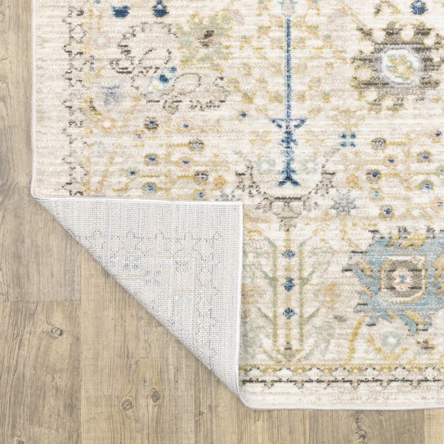 Cavett Garden Floral Blue Pink Washed Vintage Rug - Cavett CAV13