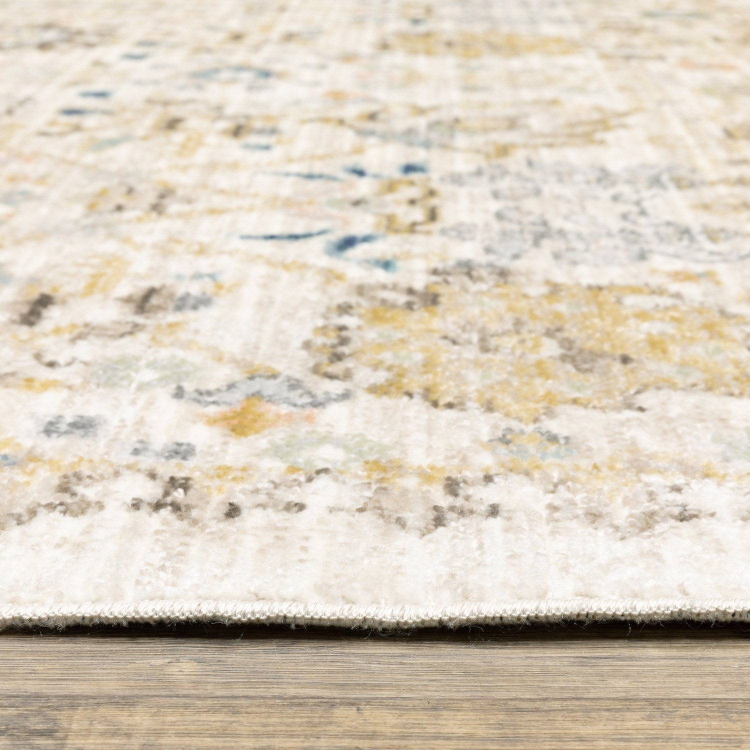 Cavett Garden Floral Blue Pink Washed Vintage Rug - Cavett CAV13