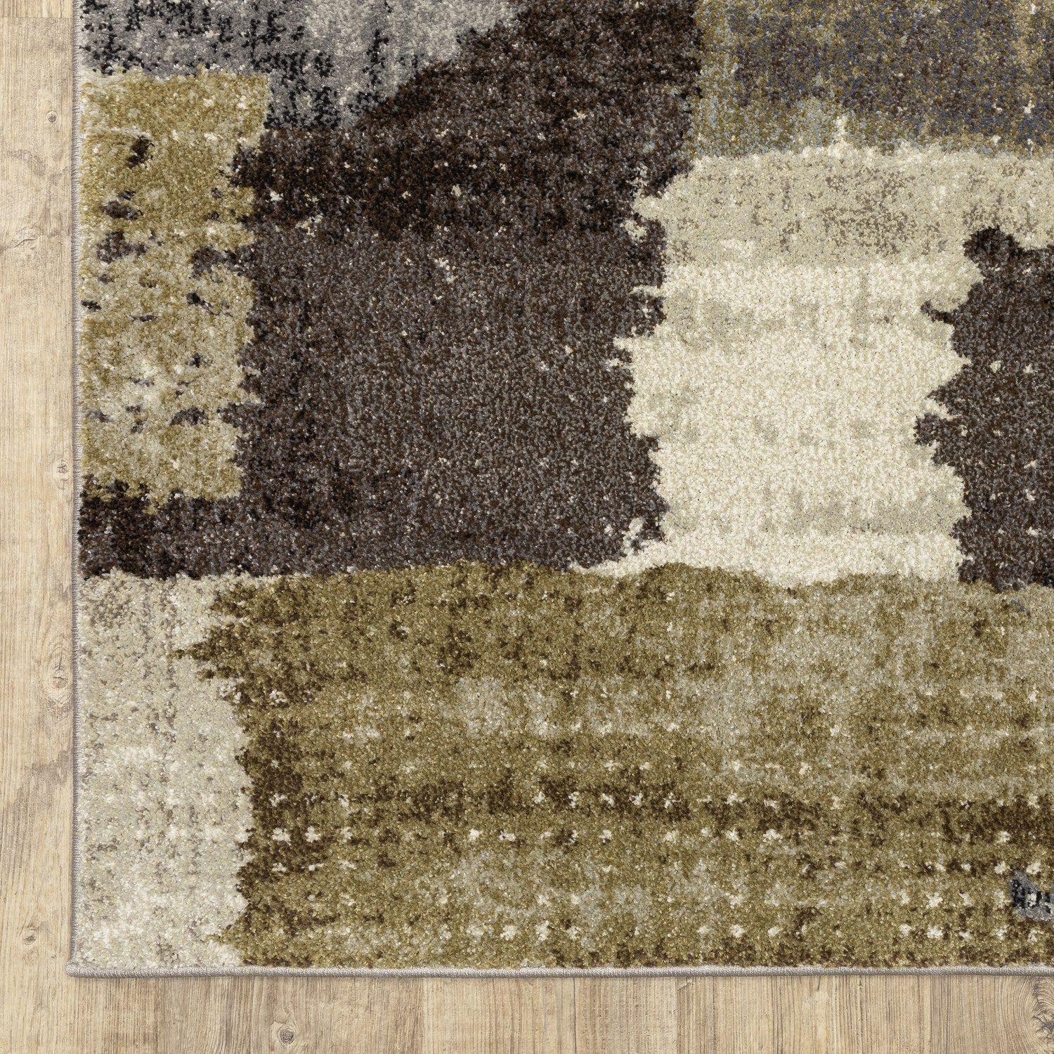 Gemma Patchwork Abstract Green Brown High Pile Rug - Gemma GEM01