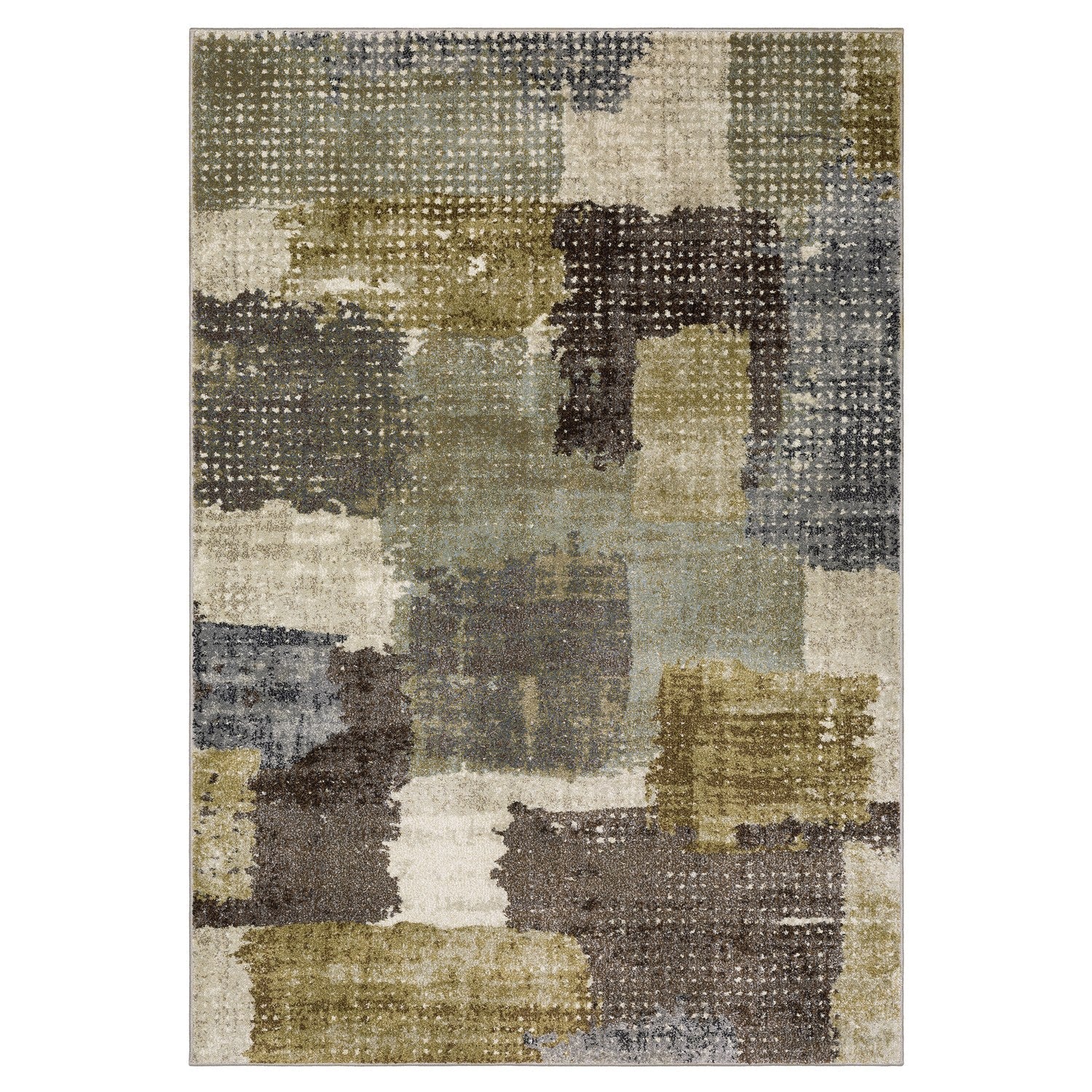 Gemma Patchwork Abstract Green Brown High Pile Rug - Gemma GEM01 #_shape=Rectangle