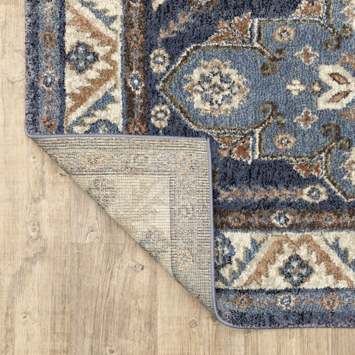 Gemma Tribal Medallion Blue Rust High Pile Rug - Gemma GEM02