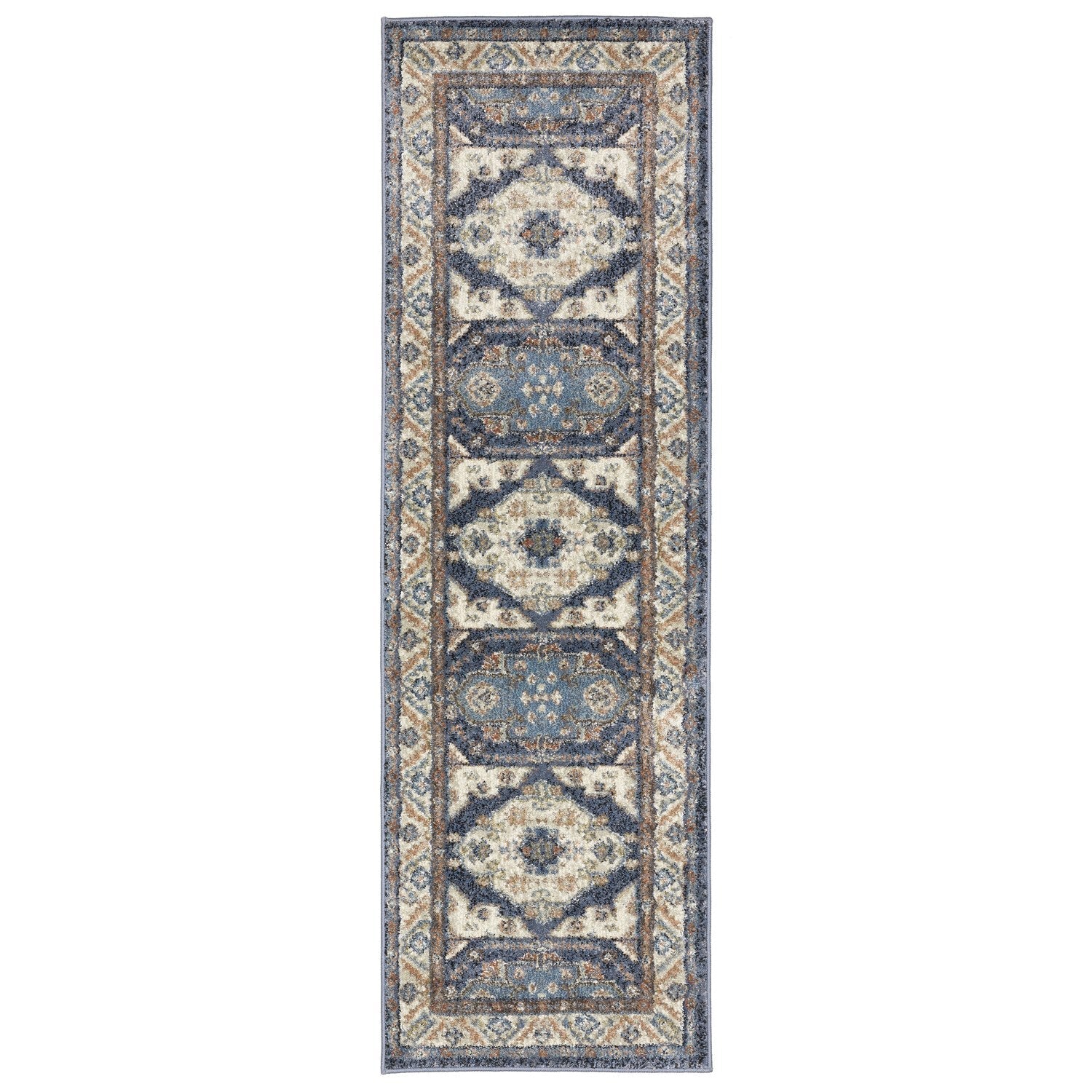 Gemma Tribal Medallion Blue Rust High Pile Rug - Gemma GEM02 #_shape=Runner