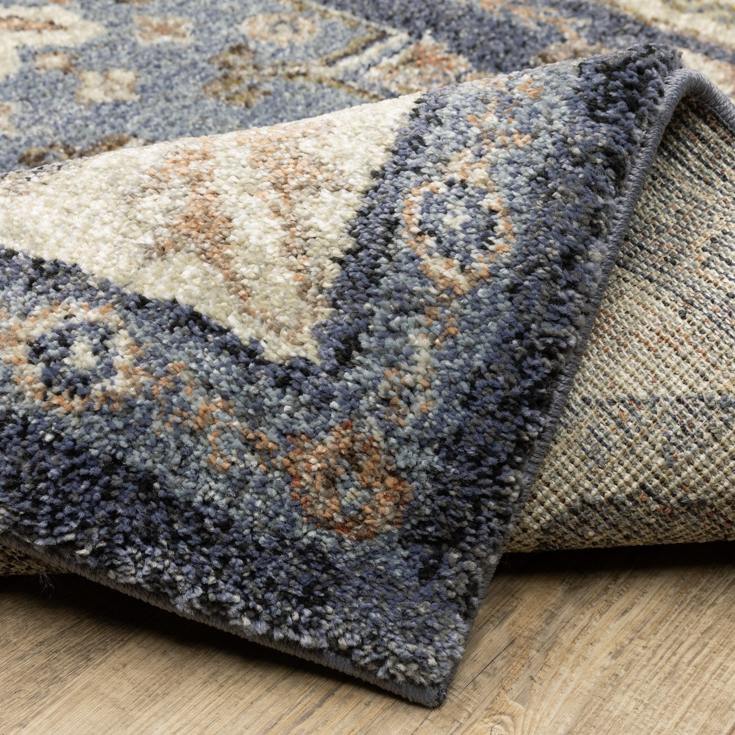 Gemma Tribal Medallion Blue Rust High Pile Rug - Gemma GEM02