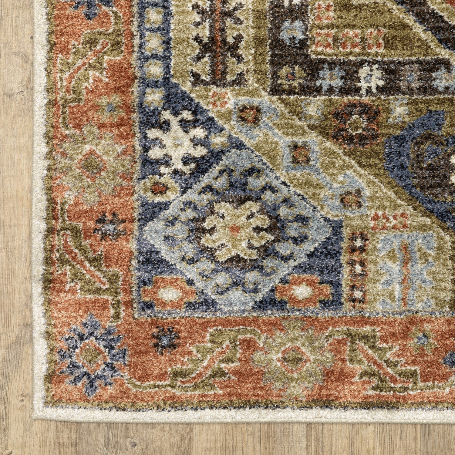 Gemma Tribal Medallion Rust Blue High Pile Rug - Gemma GEM03