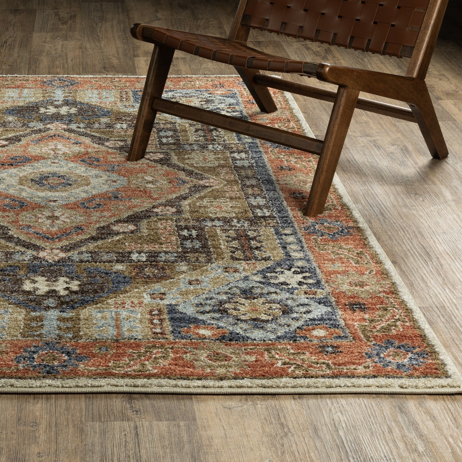 Gemma Tribal Medallion Rust Blue High Pile Rug - Gemma GEM03