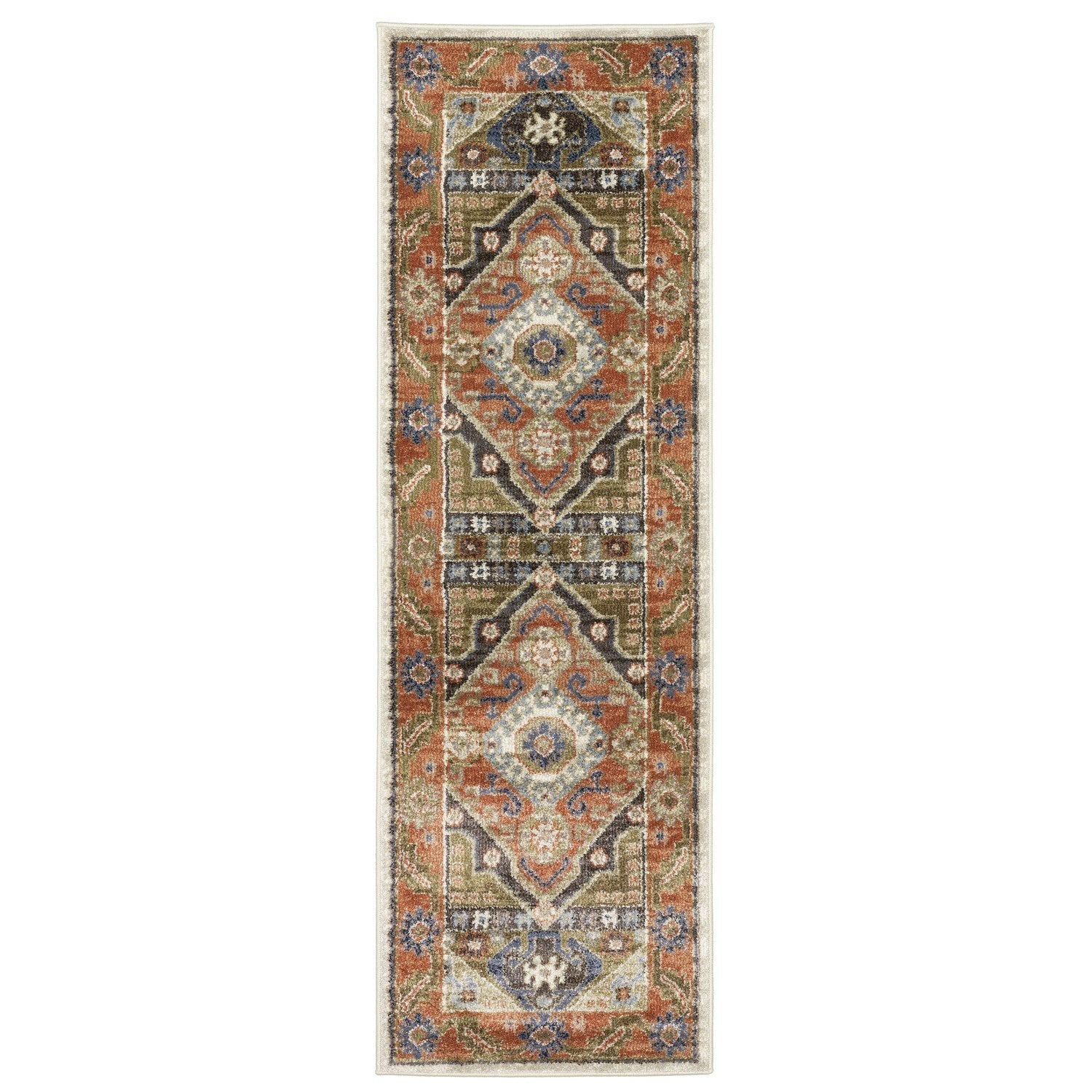 Gemma Tribal Medallion Rust Blue High Pile Rug - Gemma GEM03 #_shape=Runner