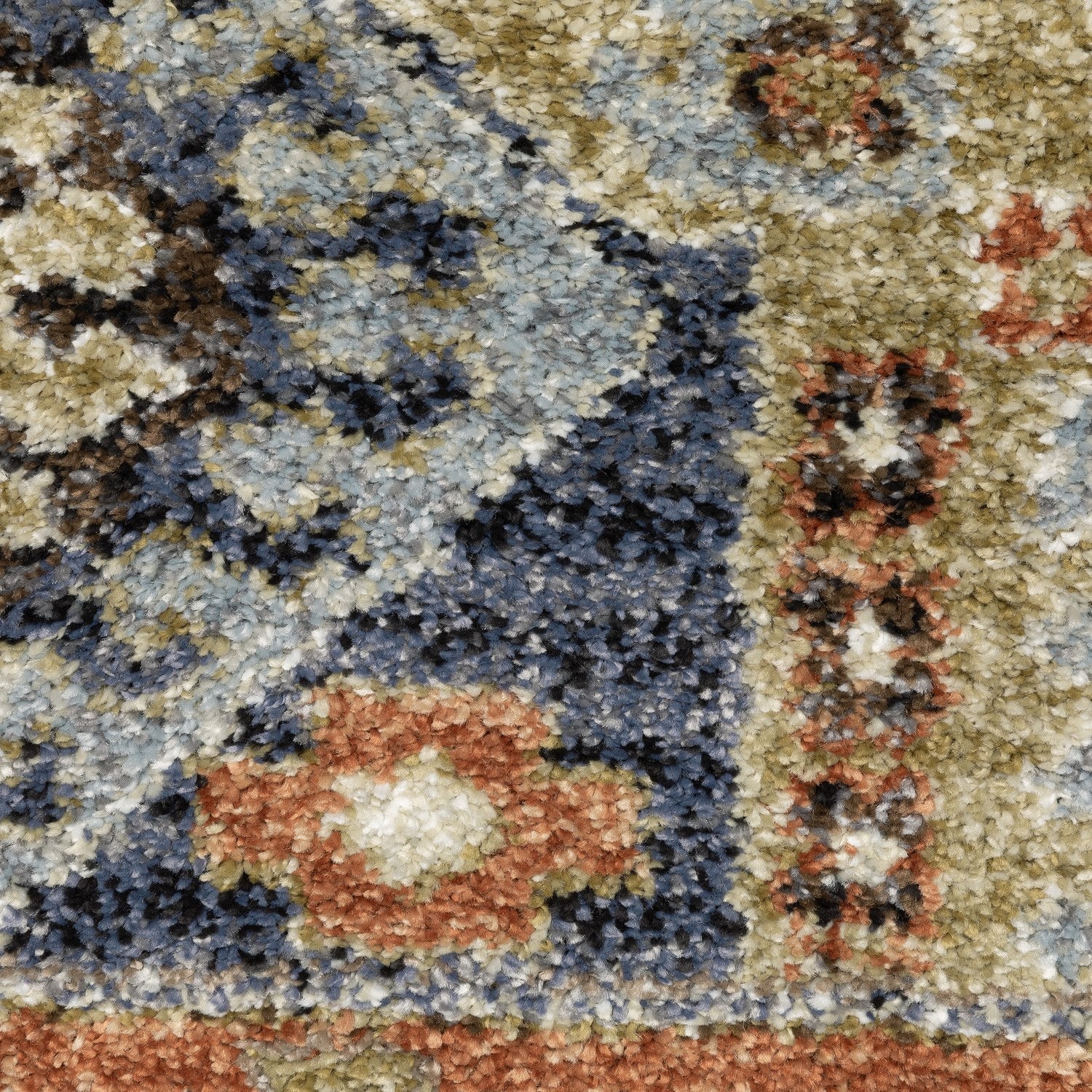 Gemma Tribal Medallion Rust Blue High Pile Rug - Gemma GEM03