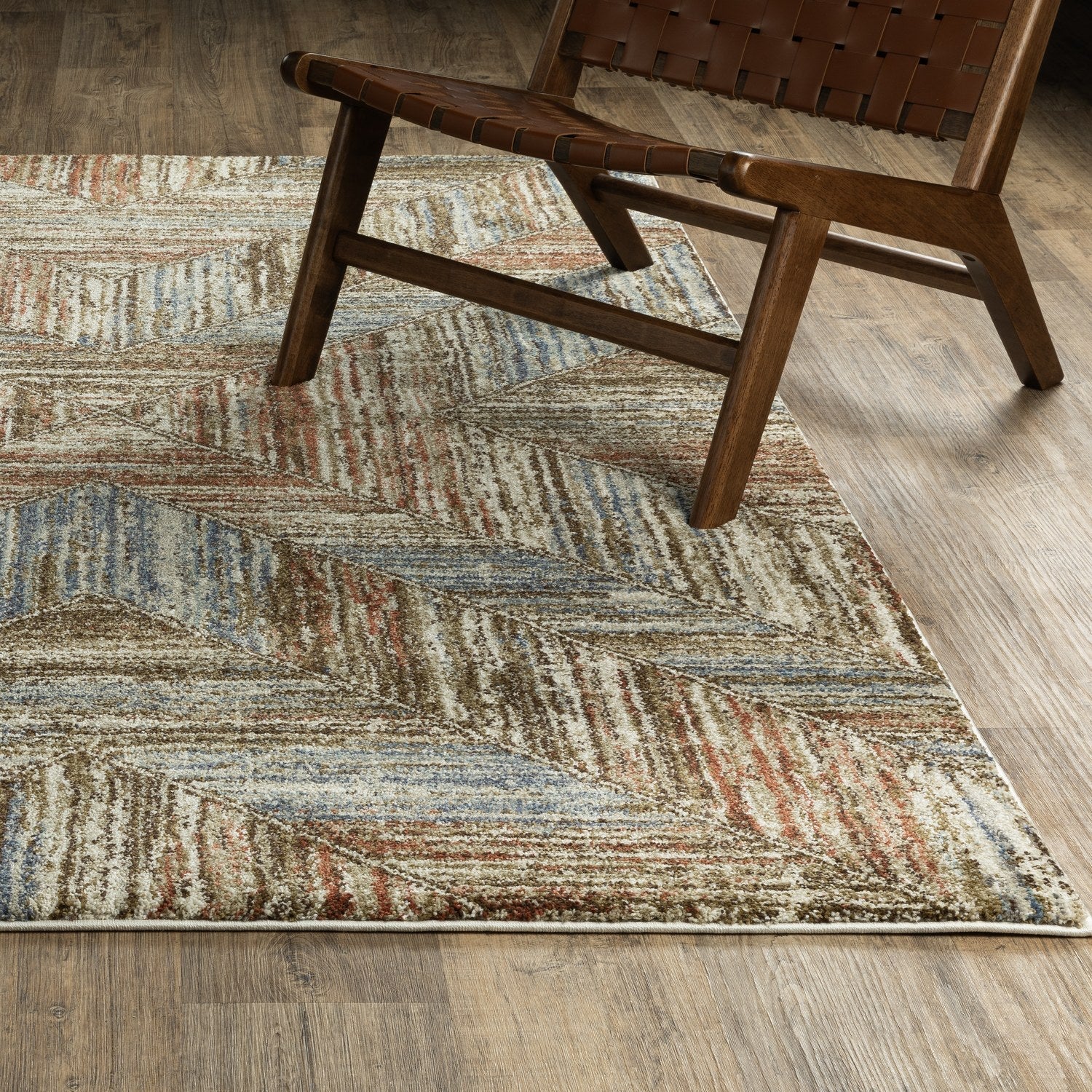 Gemma Chevron Geometric Blue Rust High Pile Rug - Gemma GEM04