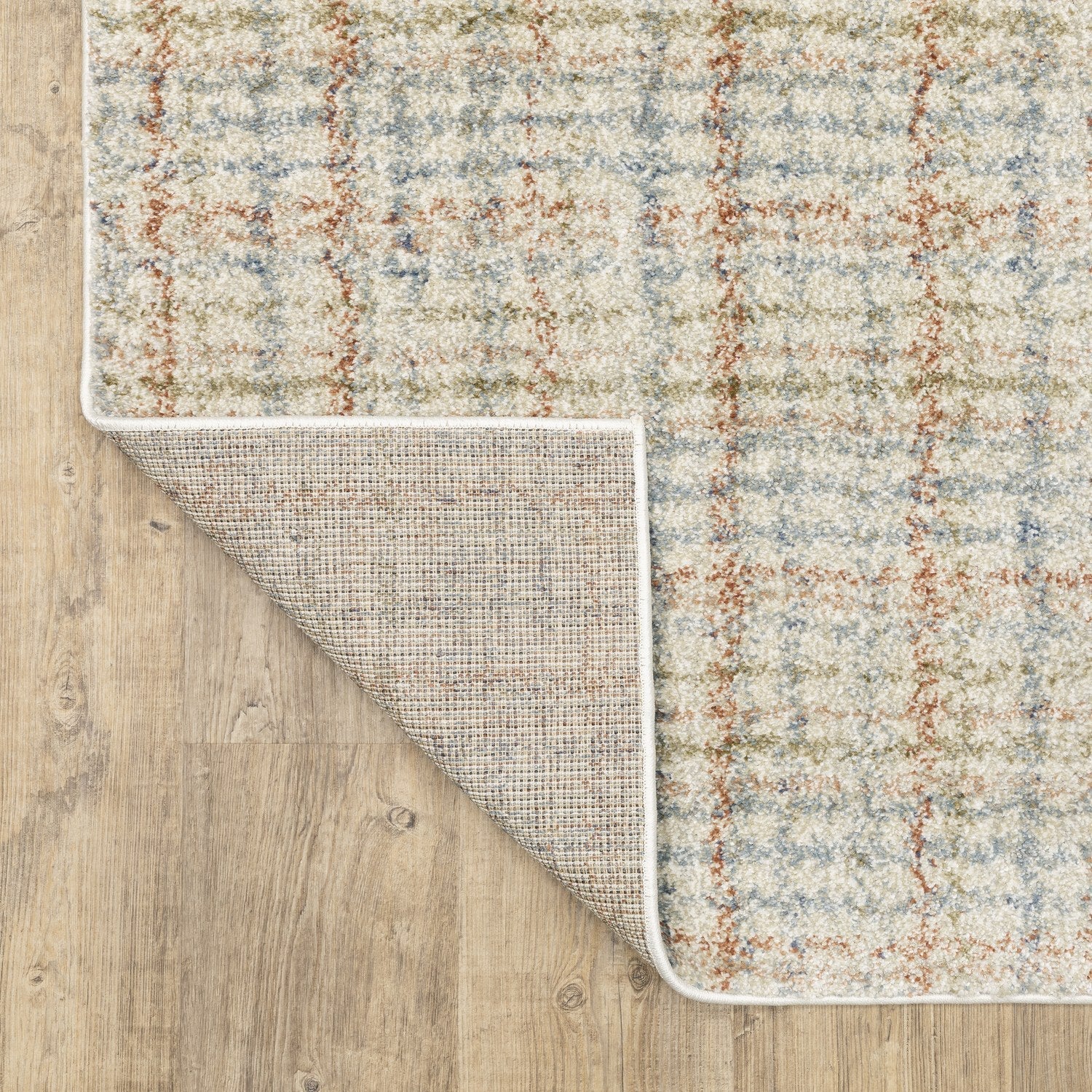 Gemma Plaid Blue Rust High Pile Rug - Gemma GEM05