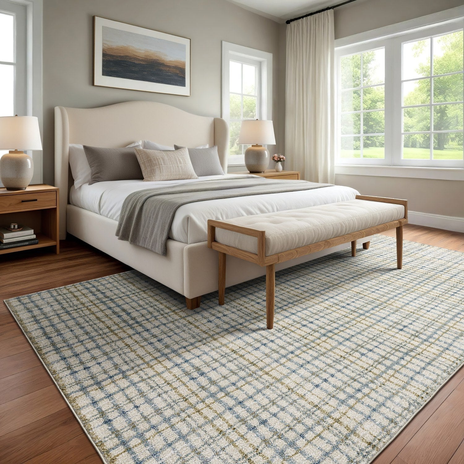 Gemma Plaid Blue Green High Pile Rug - Gemma GEM06
