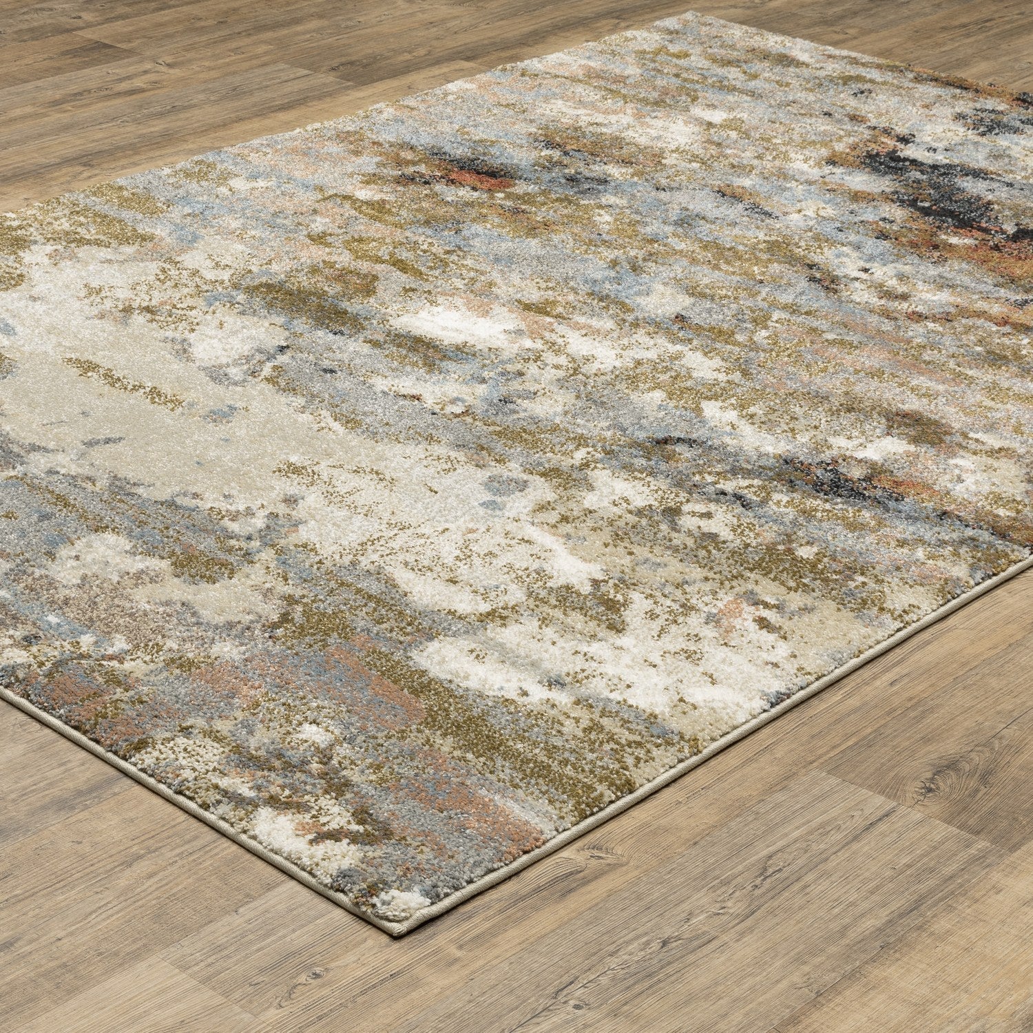Gemma Painterly Abstract Olive Blue High Pile Rug - Gemma GEM07