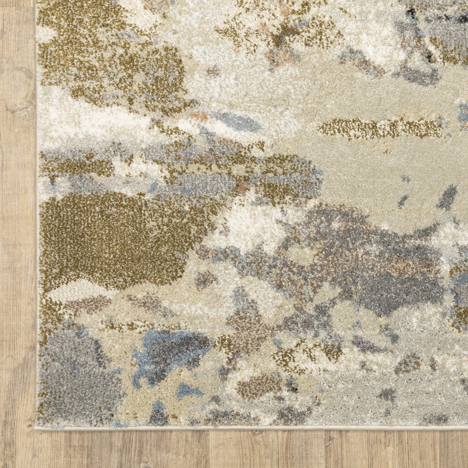 Gemma Painterly Abstract Olive Blue High Pile Rug - Gemma GEM07